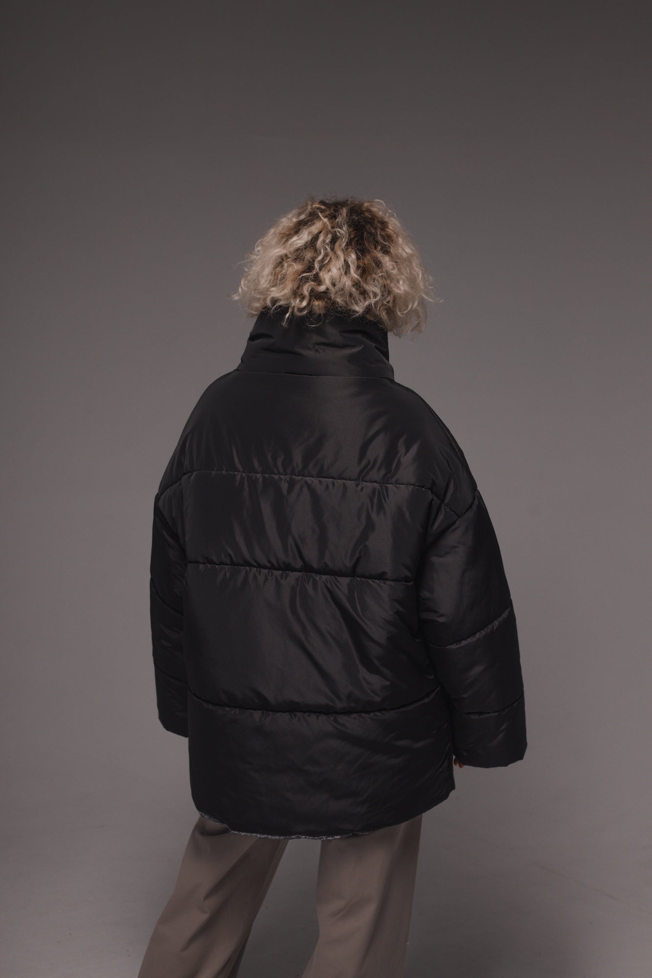 Black oversize unisex down jacket
