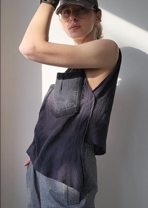 Black cotton mesh sweater