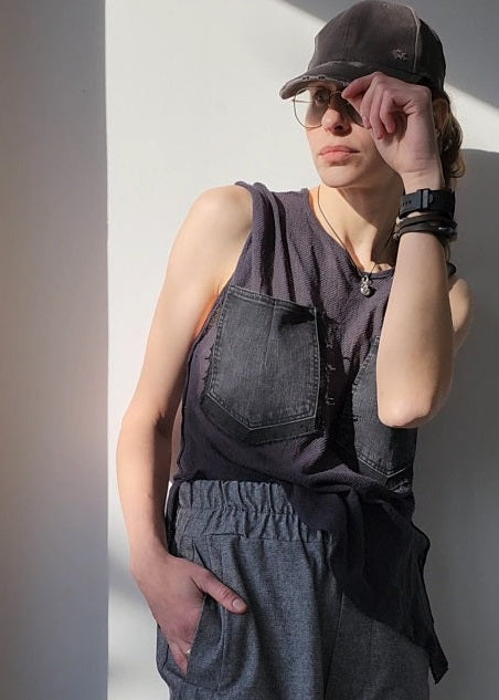 Black cotton mesh sweater