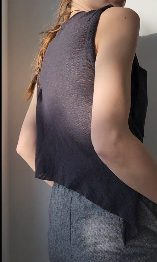 Black cotton mesh sweater