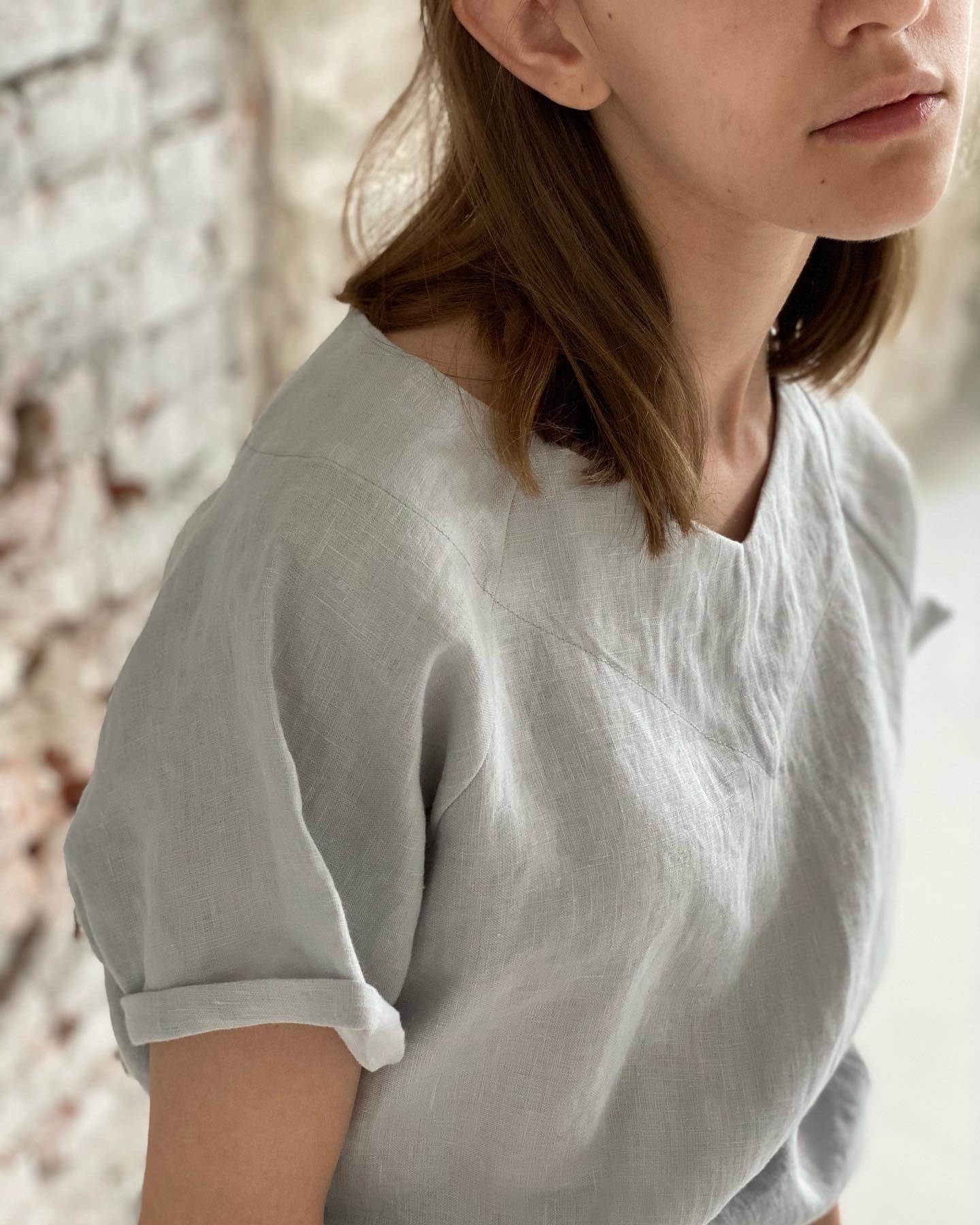 Black raglan linen blouse