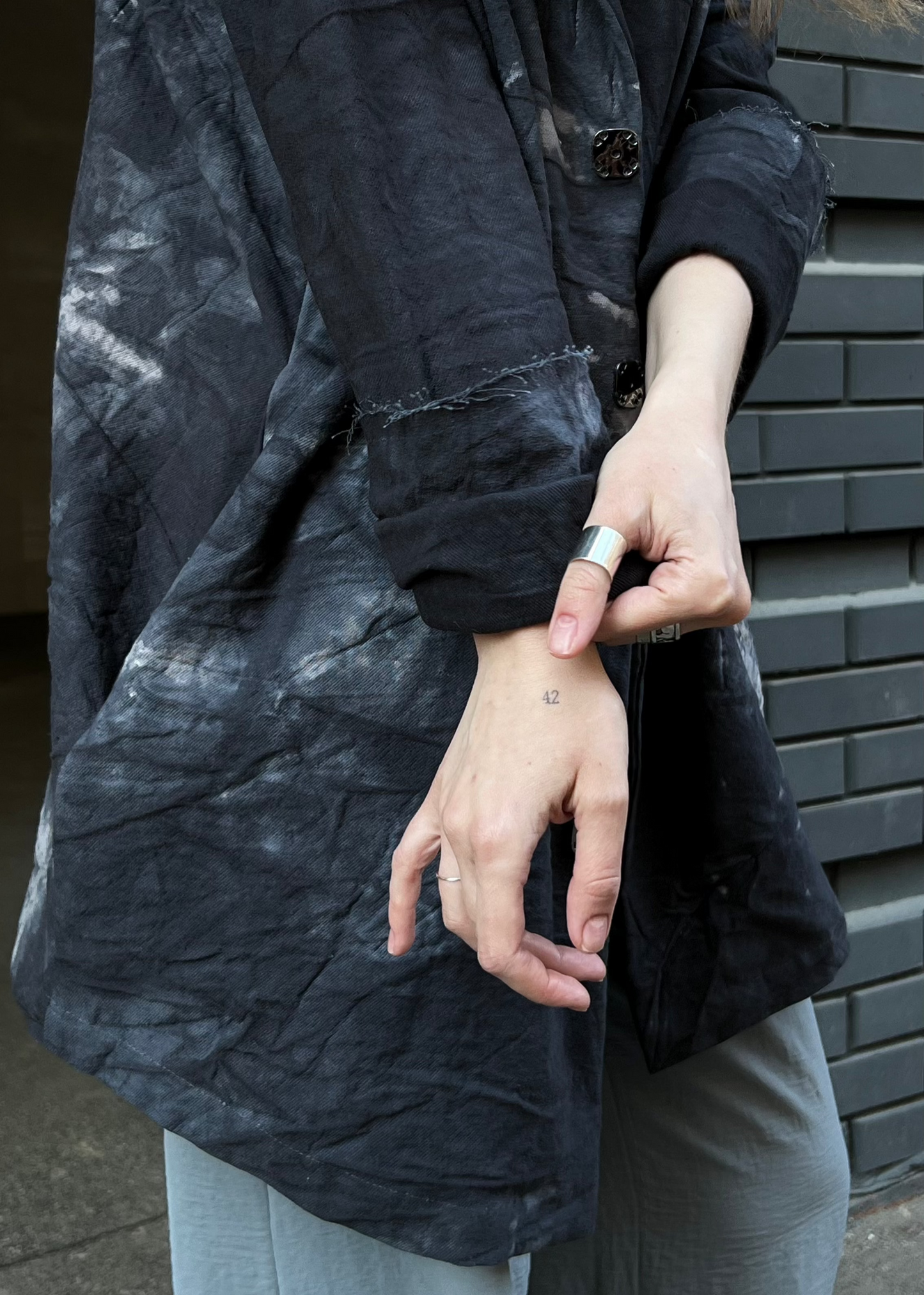 Oversize crumpled hand-dyed graphite jacket
