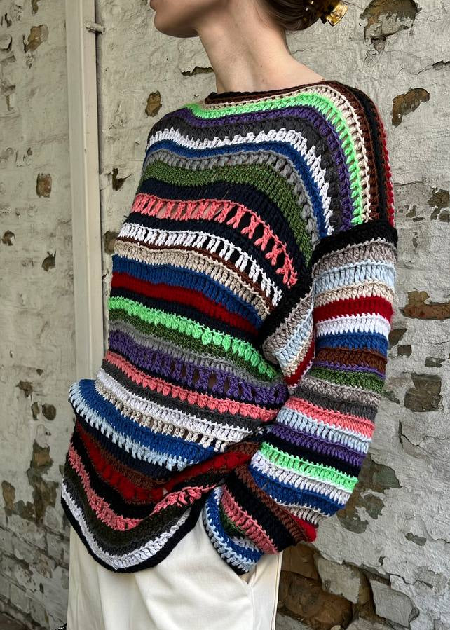 Hand-knitted cotton rasta fragment sweater