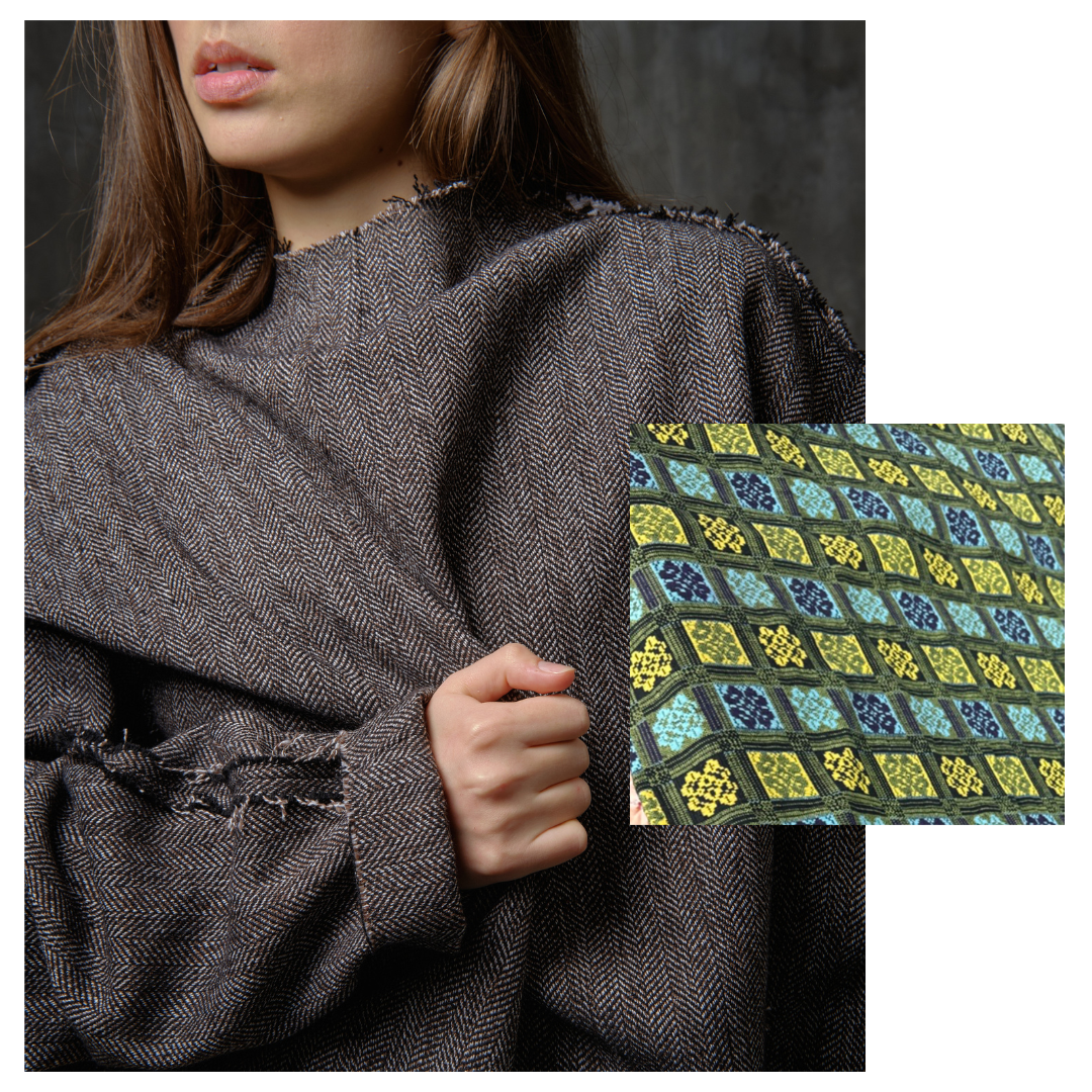 Tweed sweater shirt with vintage jacquard back