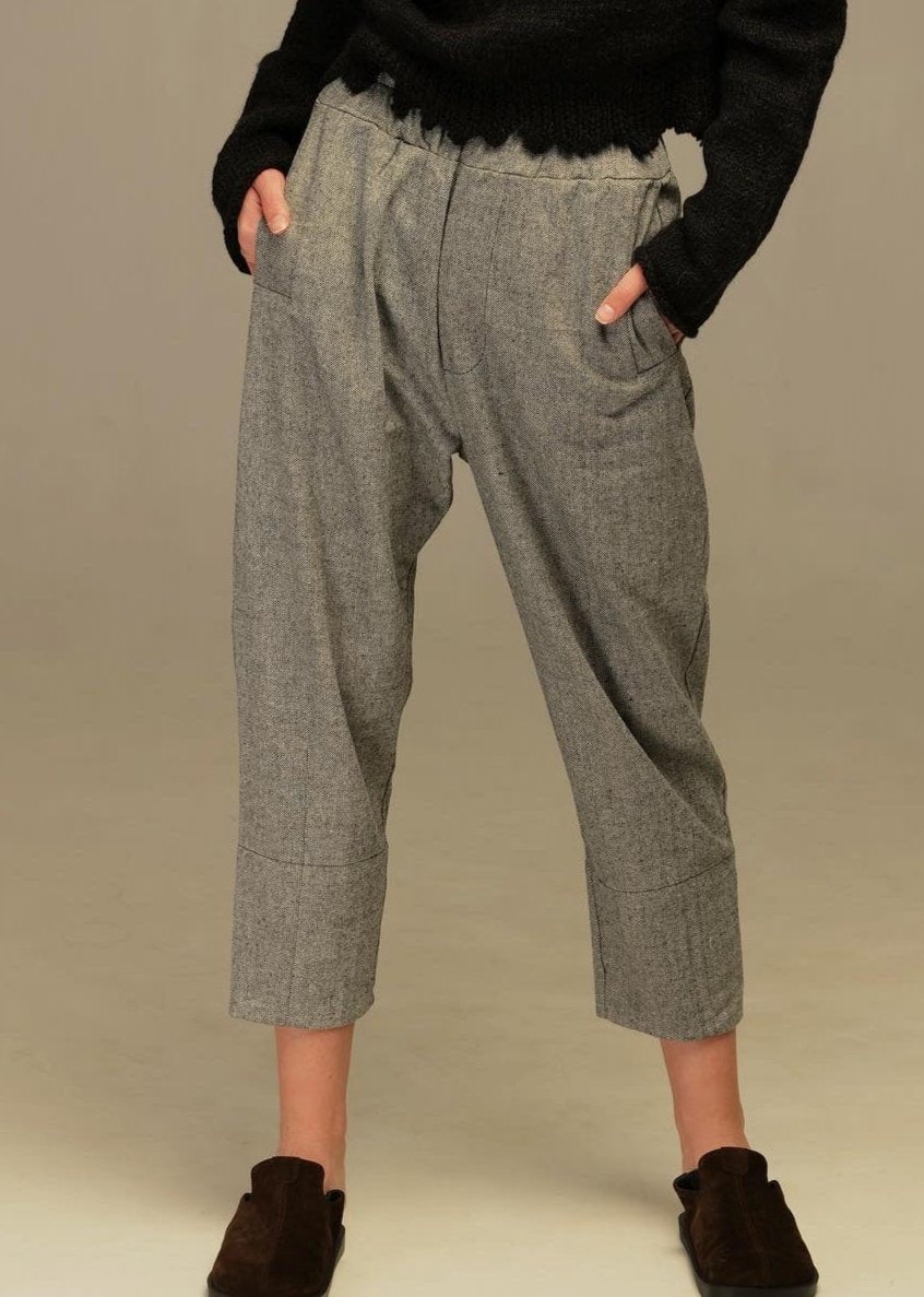 Light gray wool trousers, high waist