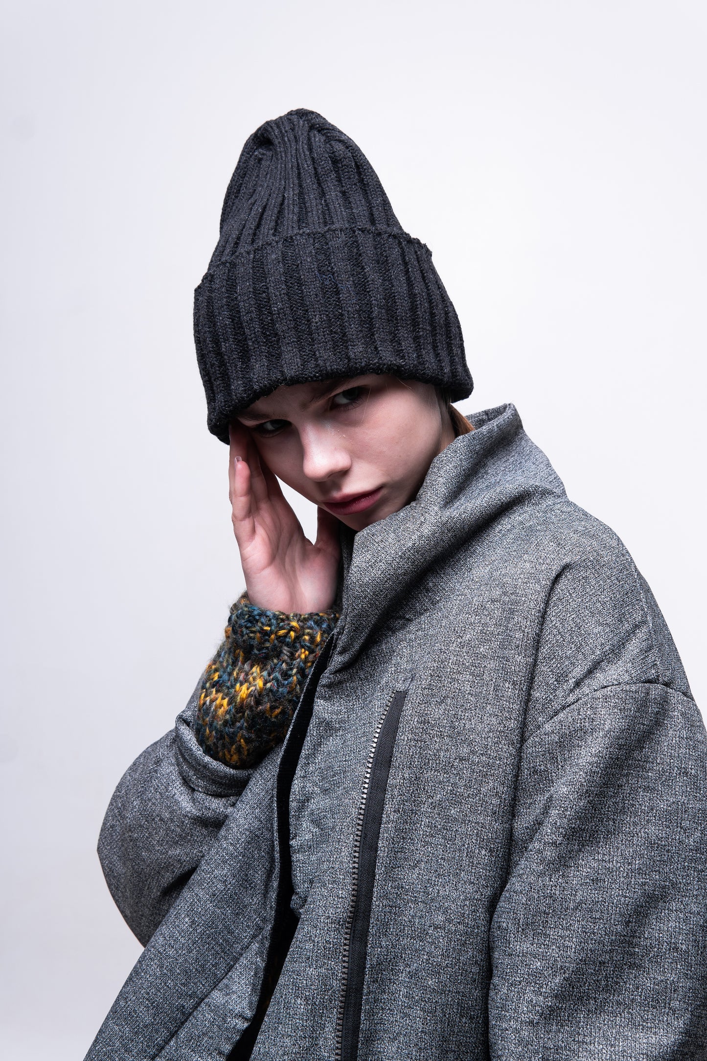 Wool cap with lapel graphite (and colors)