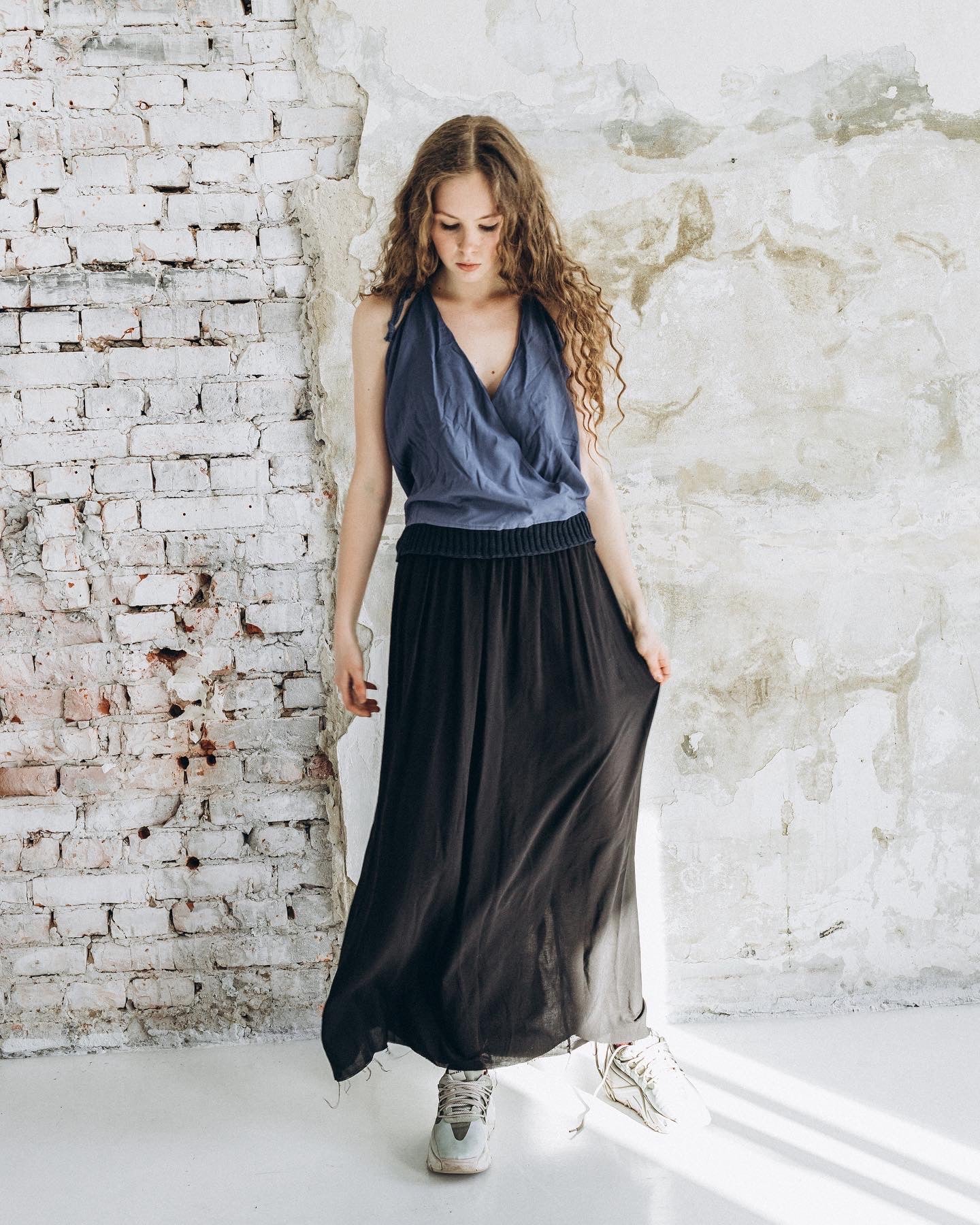 Long cotton light black skirt