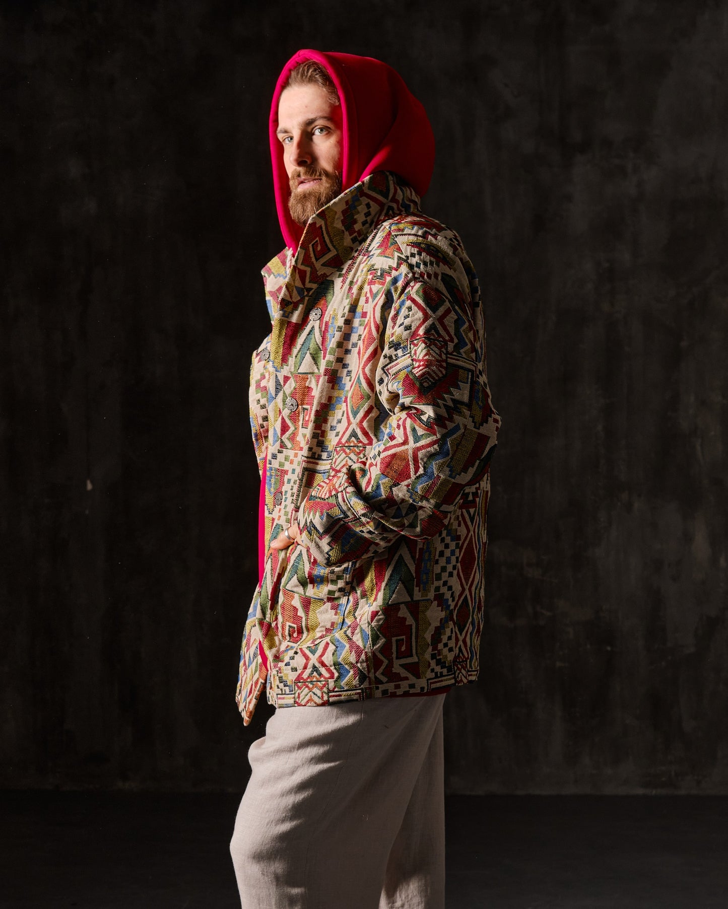Unisex coat, geometric pattern, 2 colors