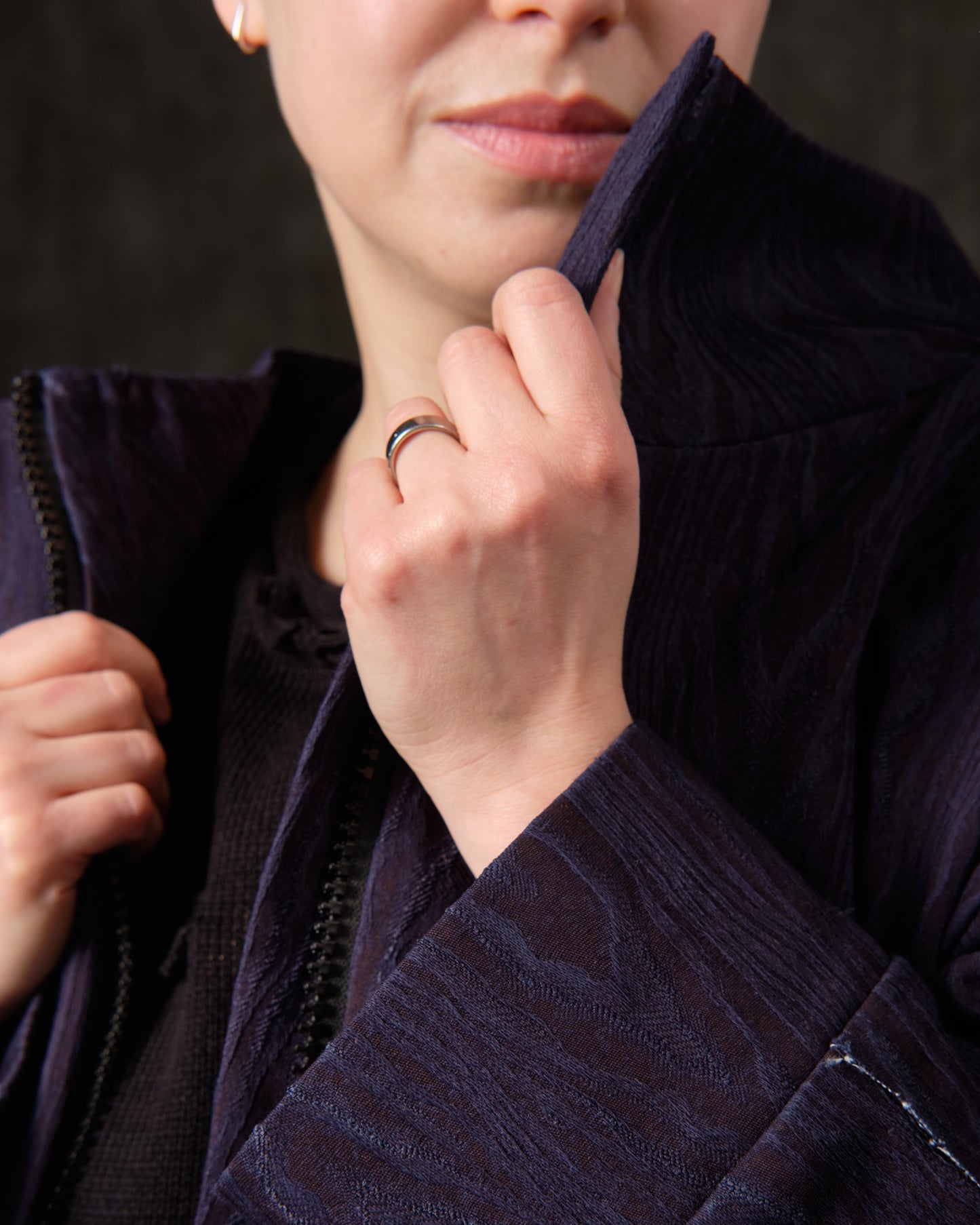 Bomber denim purple texture bark decoration on the back