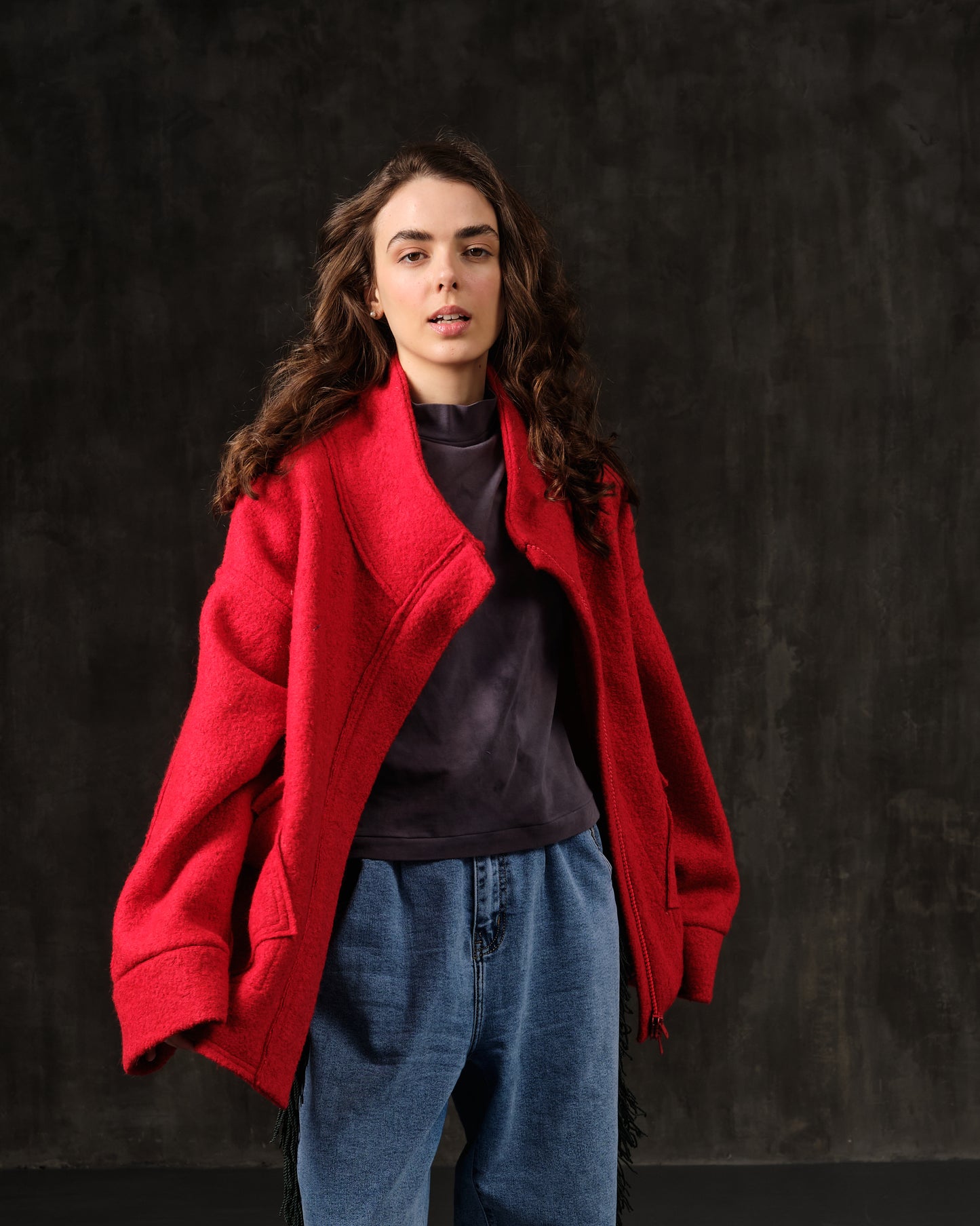 Bomber made of wool with decoration on the back in colors