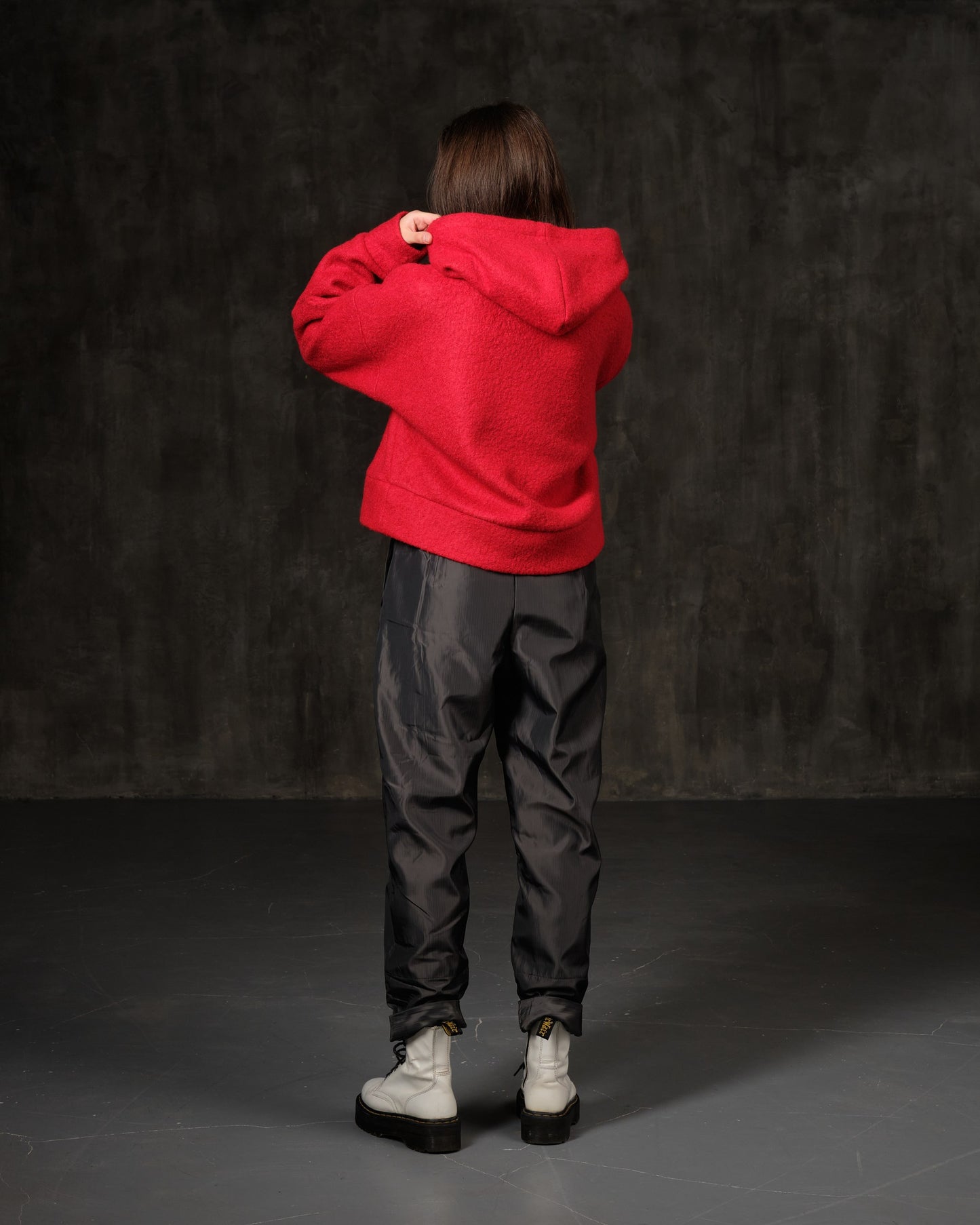 Gray metallic raincoat pants on a cotton lining