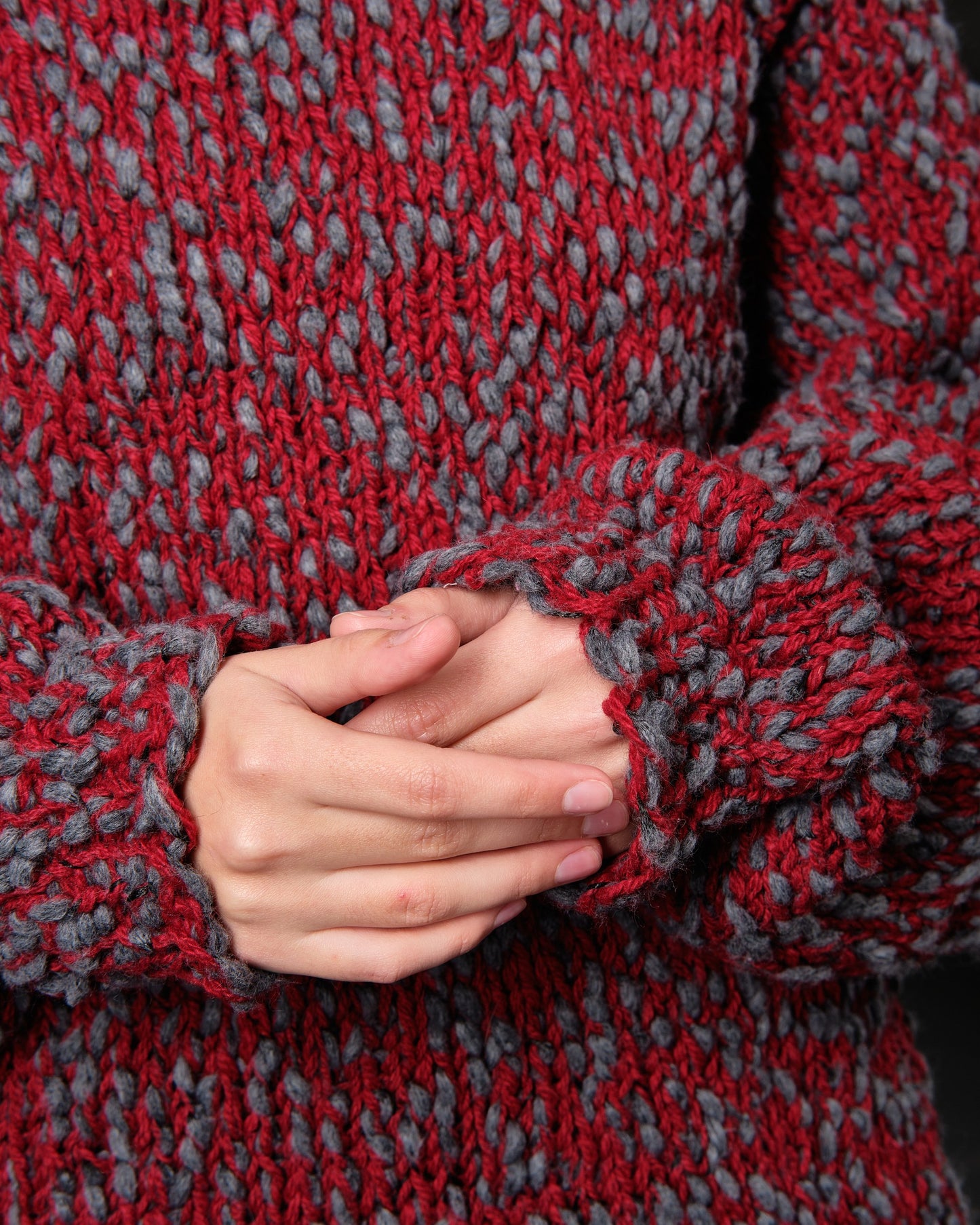 Sweater Retro long woolen red bouclé