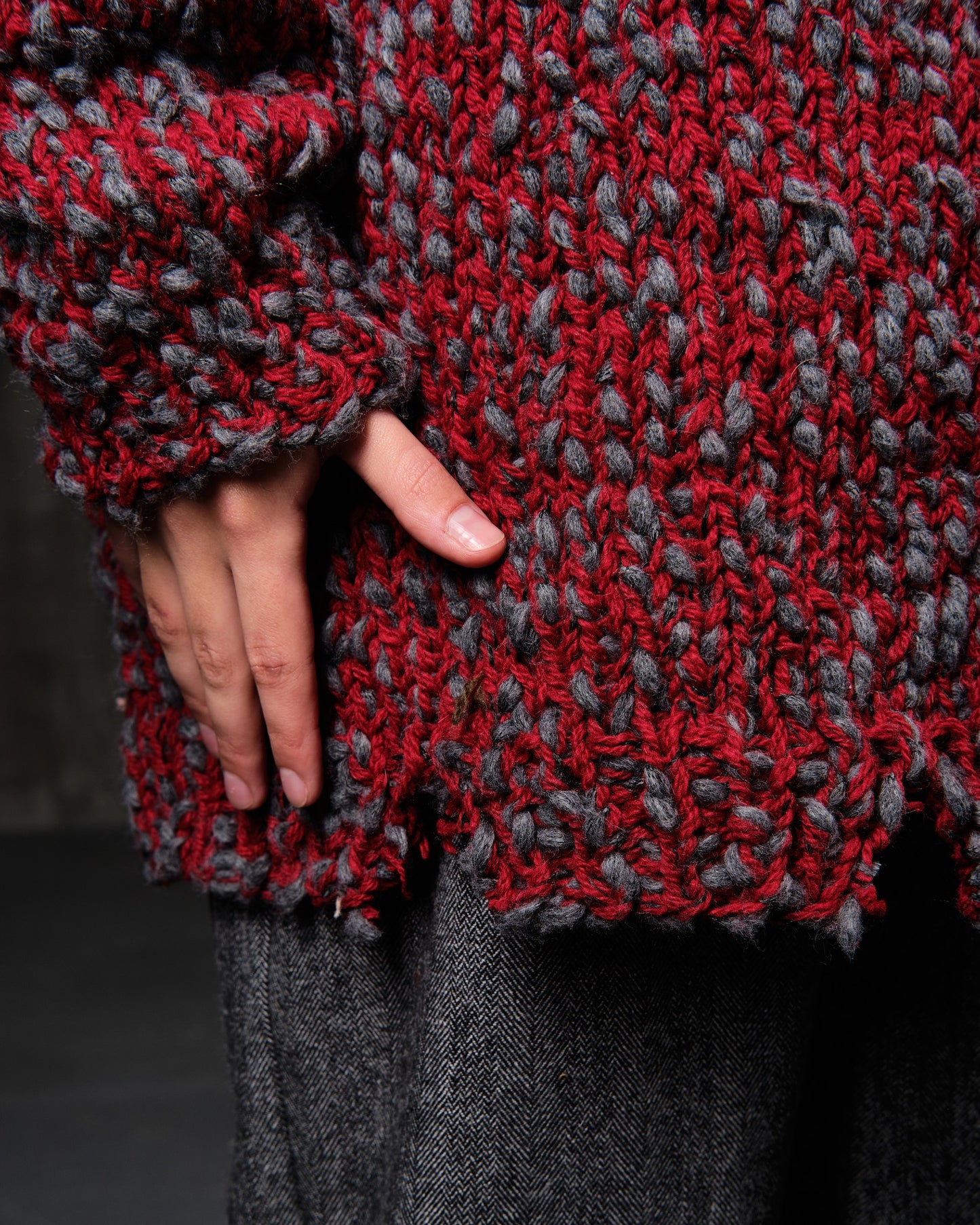 Sweater Retro long woolen red bouclé