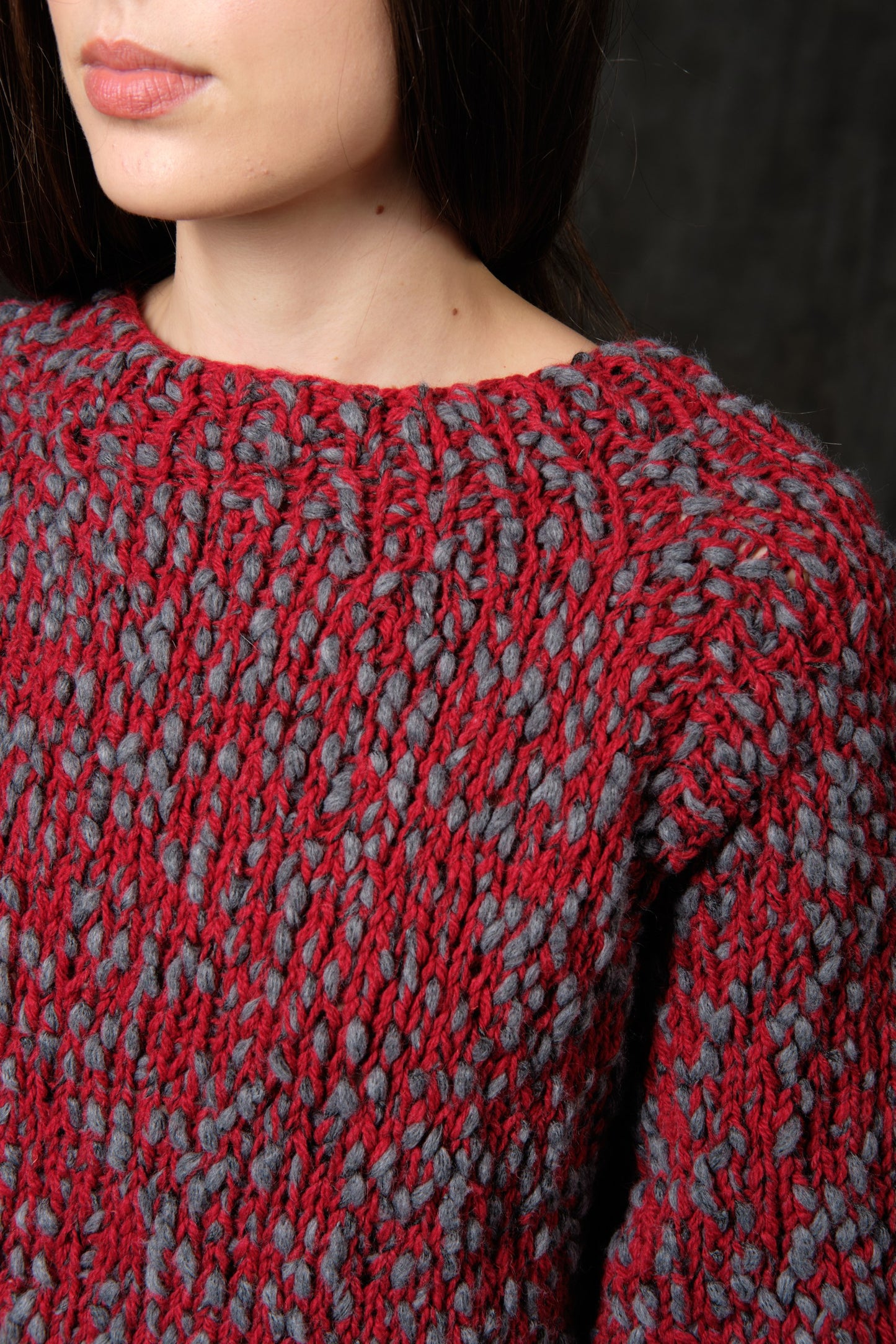 Sweater Retro long woolen red bouclé