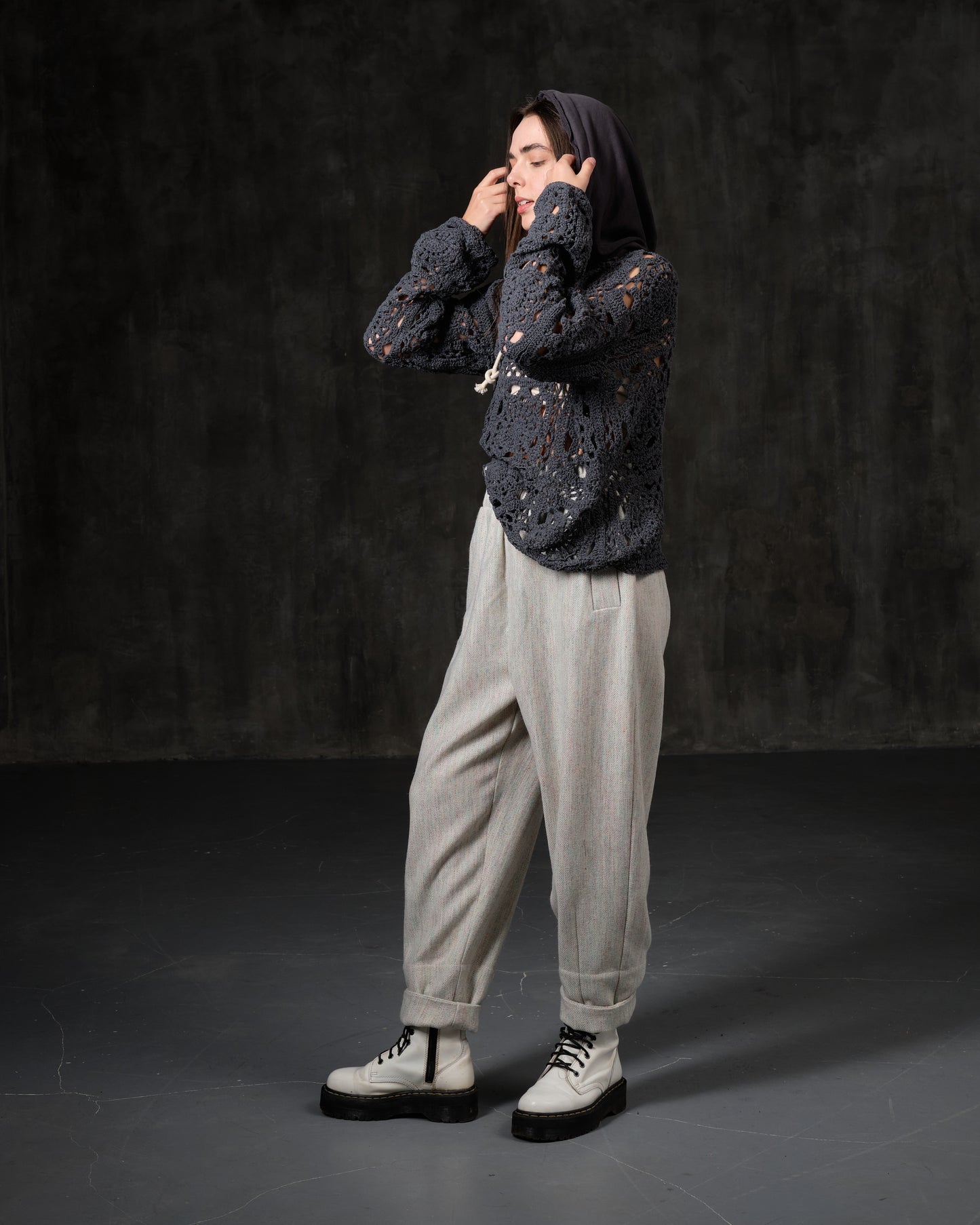 Craft knitted openwork hoodie