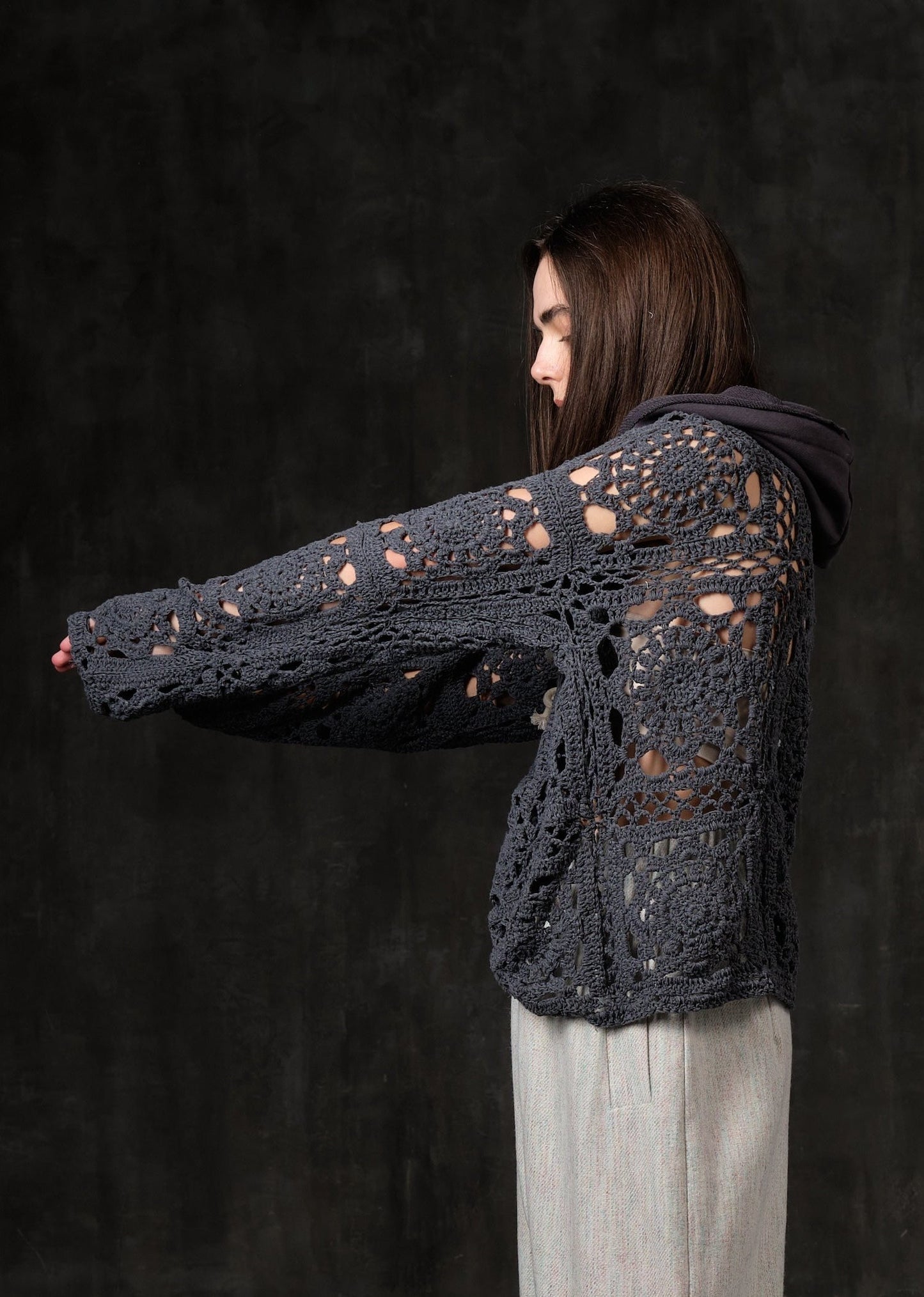 Craft knitted openwork hoodie