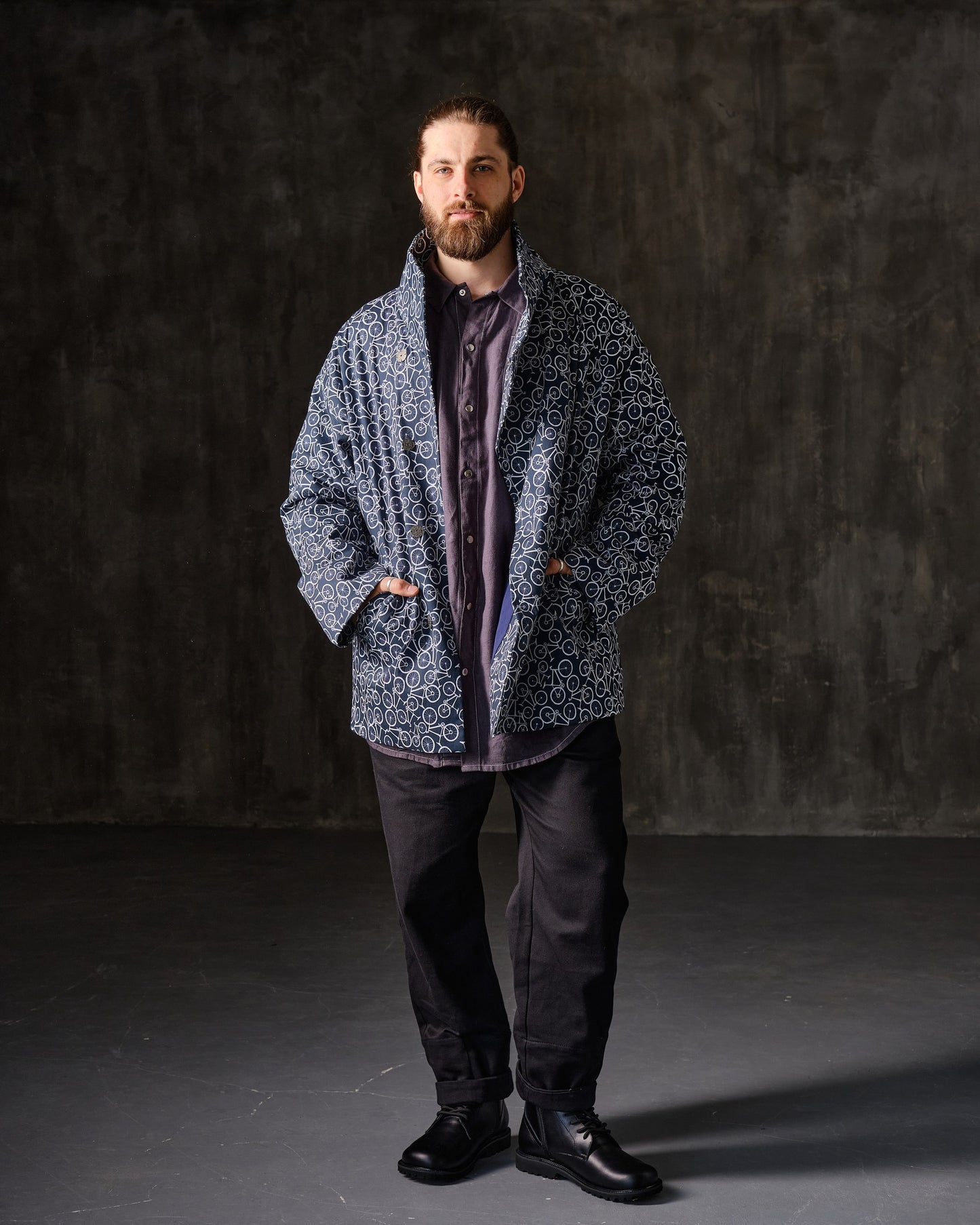 Coat unisex jacquard geometric ornament