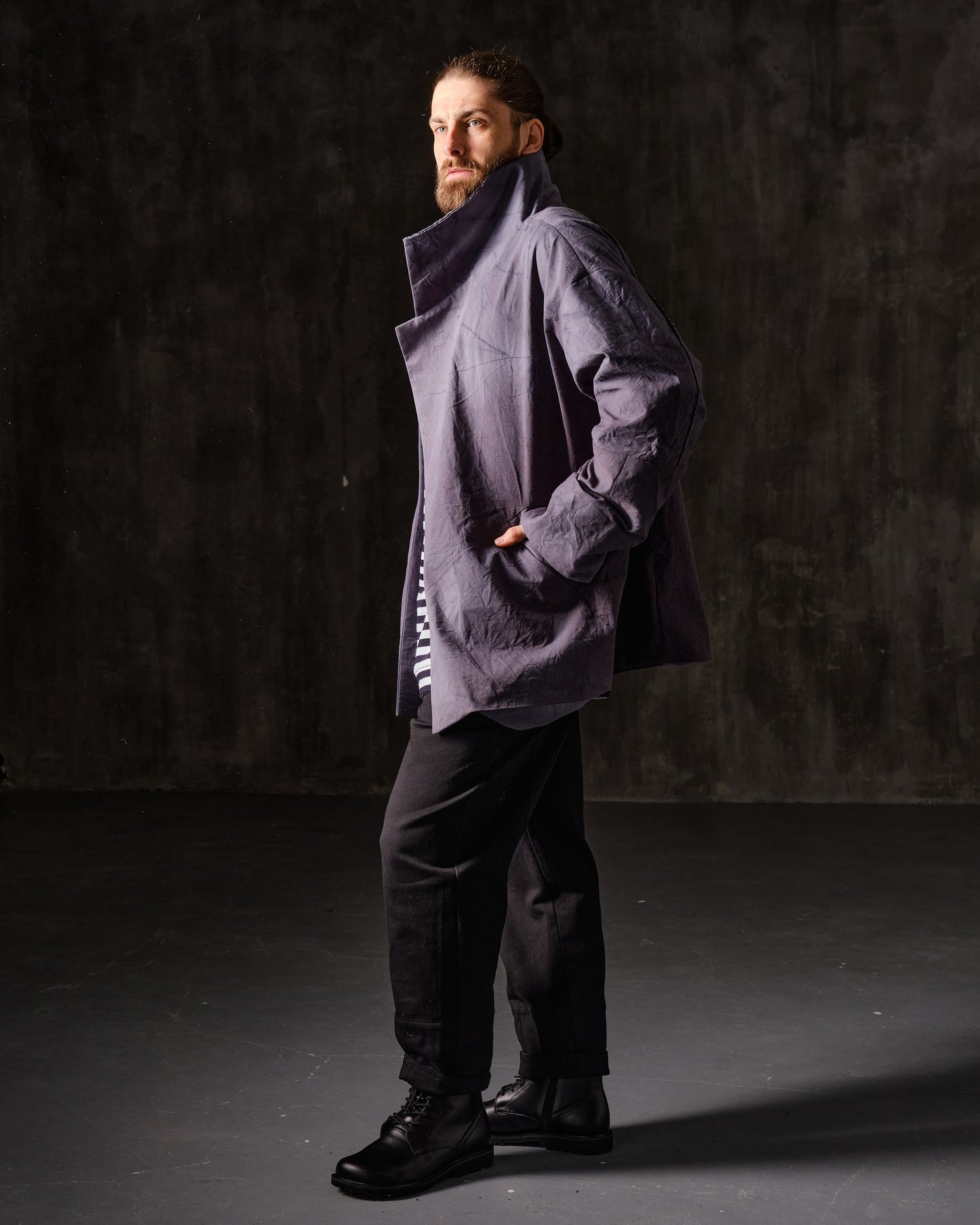 Hand-dyed gray cotton coat-jacket