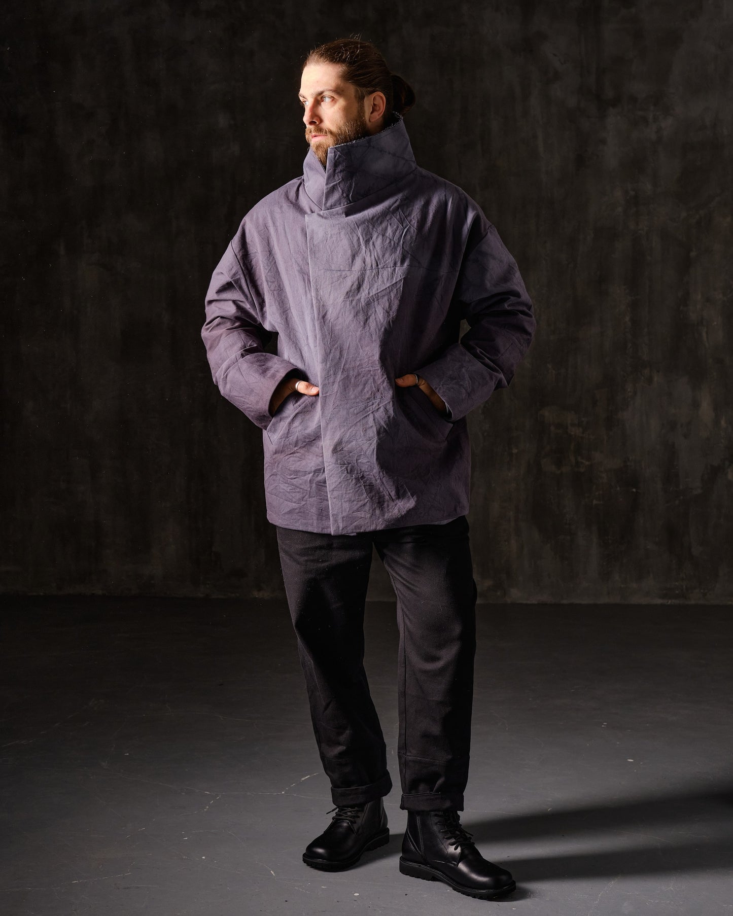 Hand-dyed gray cotton coat-jacket
