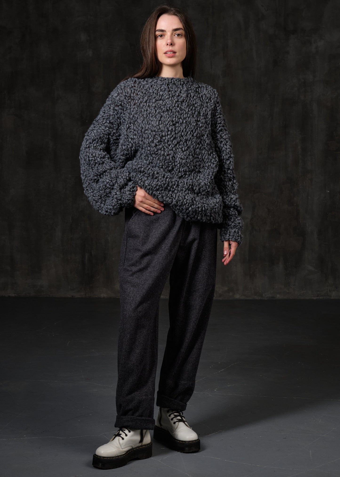 Dark gray wool boyfriends