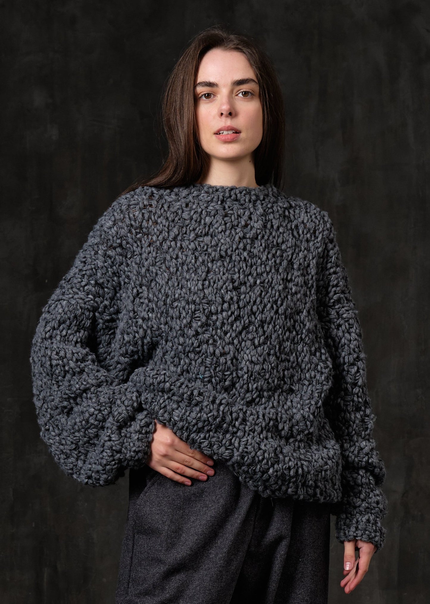 Sweater Retro long woolen red bouclé