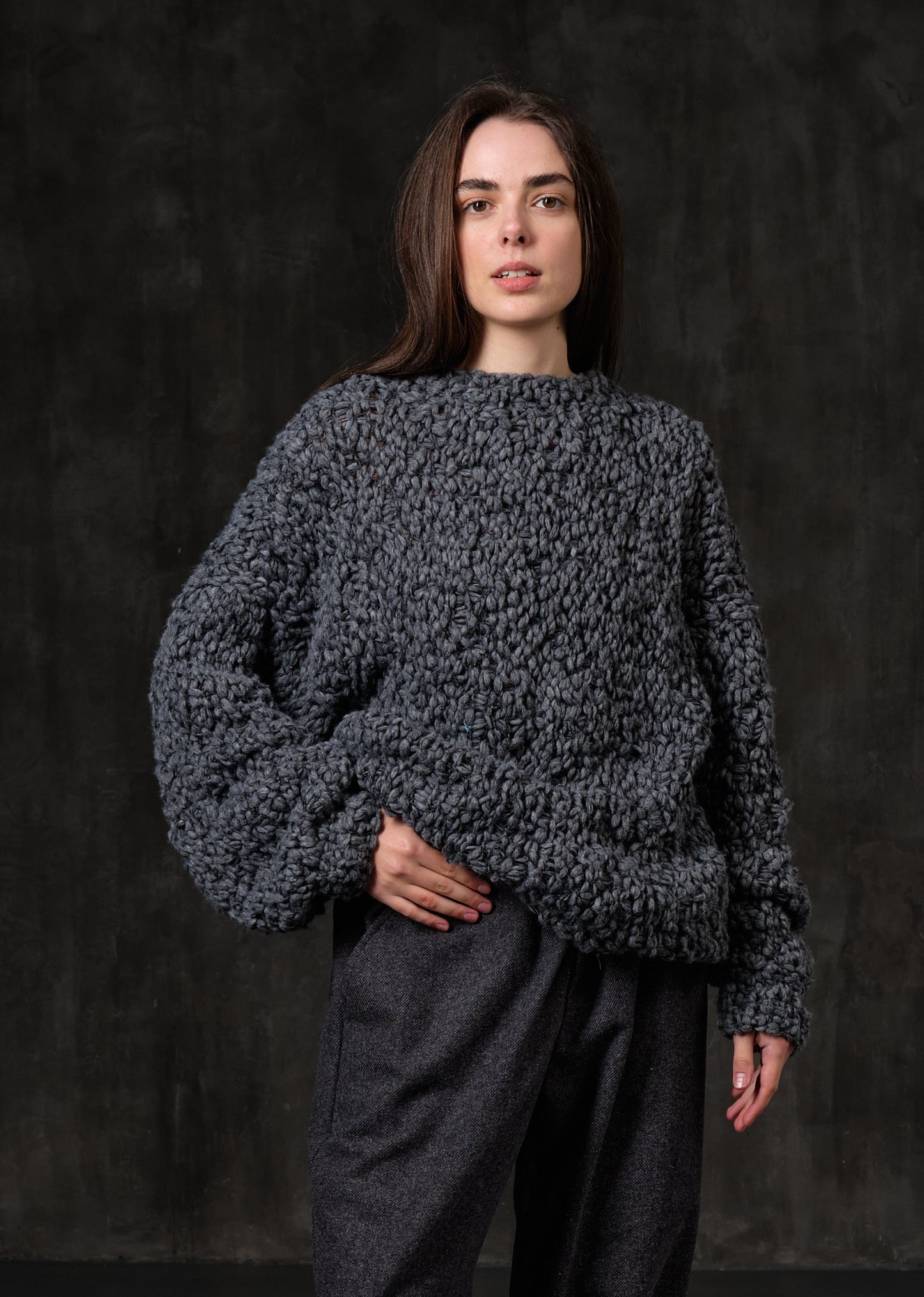 Long wool bouclé sweater