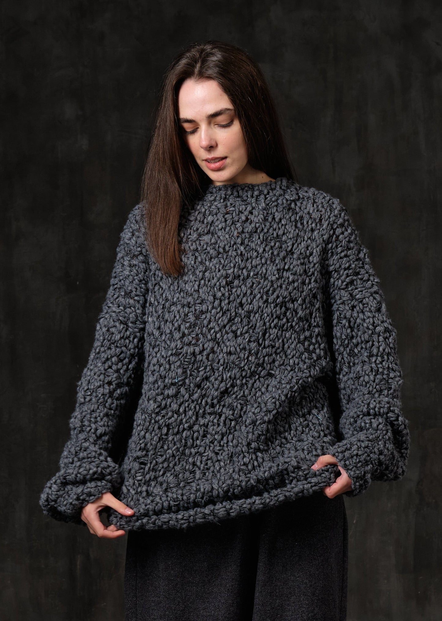 Long wool bouclé sweater
