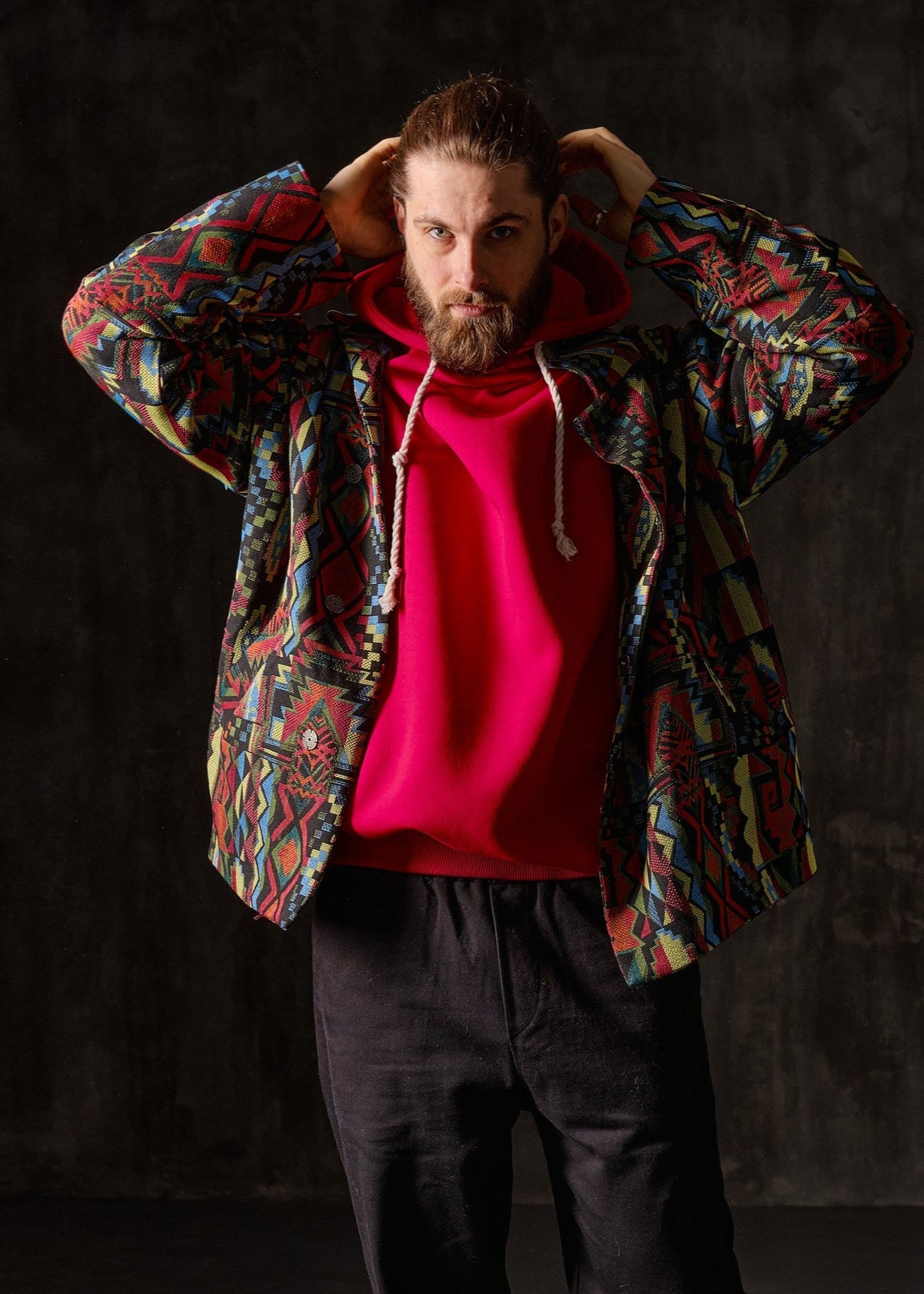 Coat unisex jacquard geometric ornament