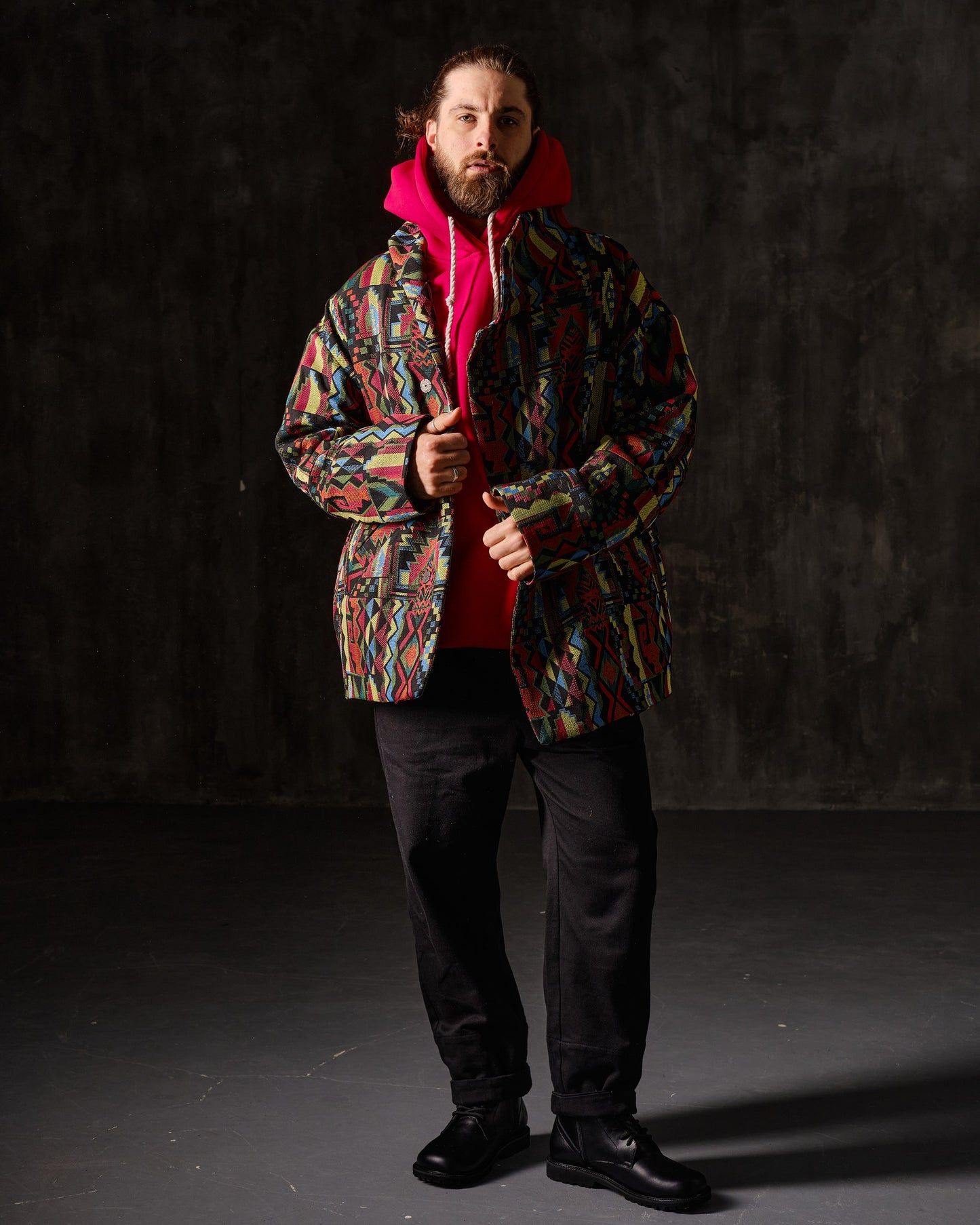 Coat unisex jacquard geometric ornament