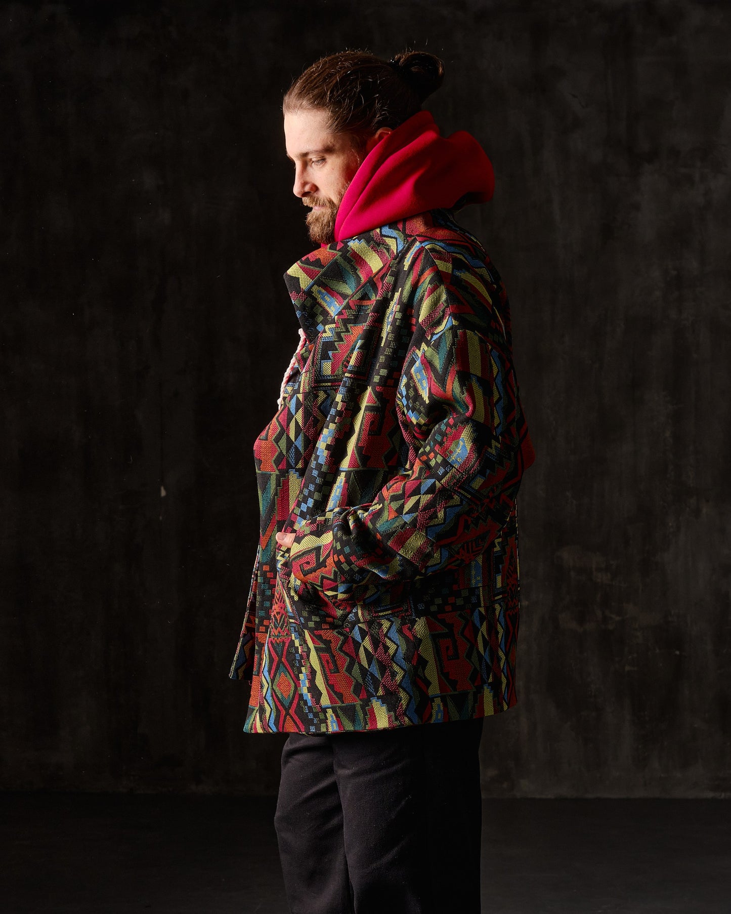Coat unisex jacquard geometric ornament