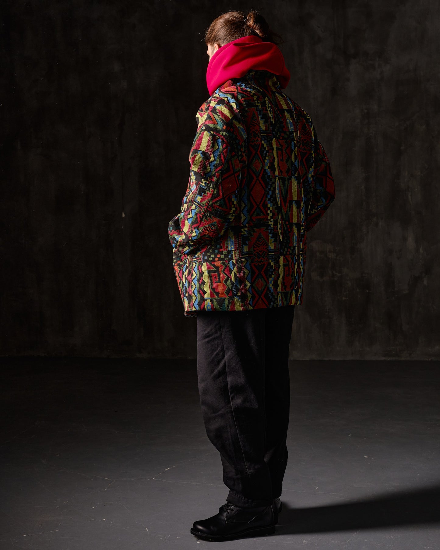 Coat unisex jacquard geometric ornament