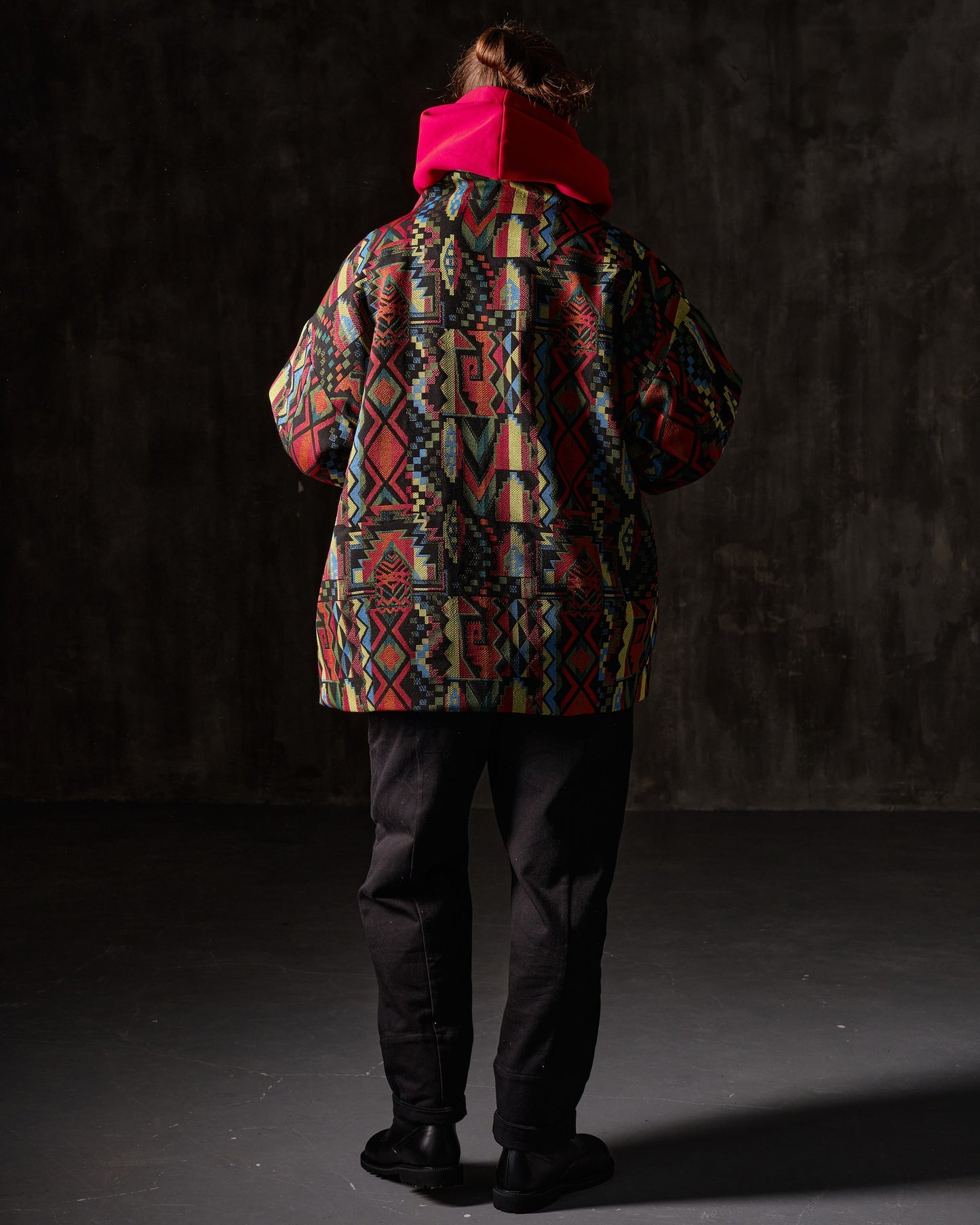 Coat unisex jacquard geometric ornament