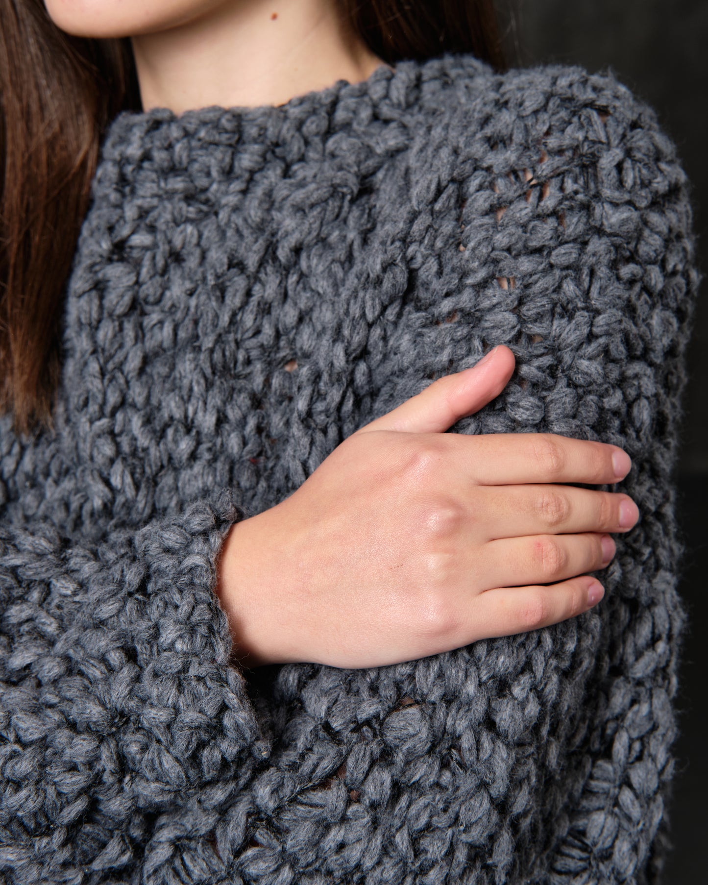 Sweater Retro long woolen red bouclé