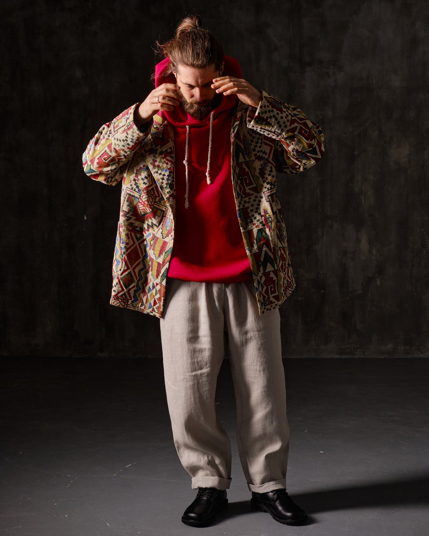 Coat unisex jacquard geometric ornament