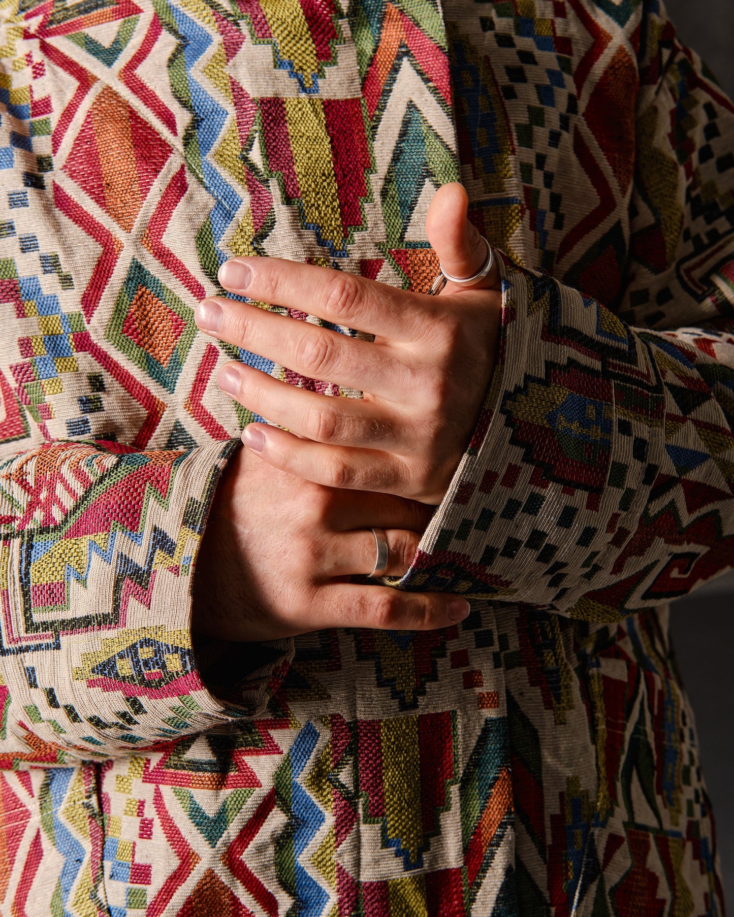 Coat unisex jacquard geometric ornament