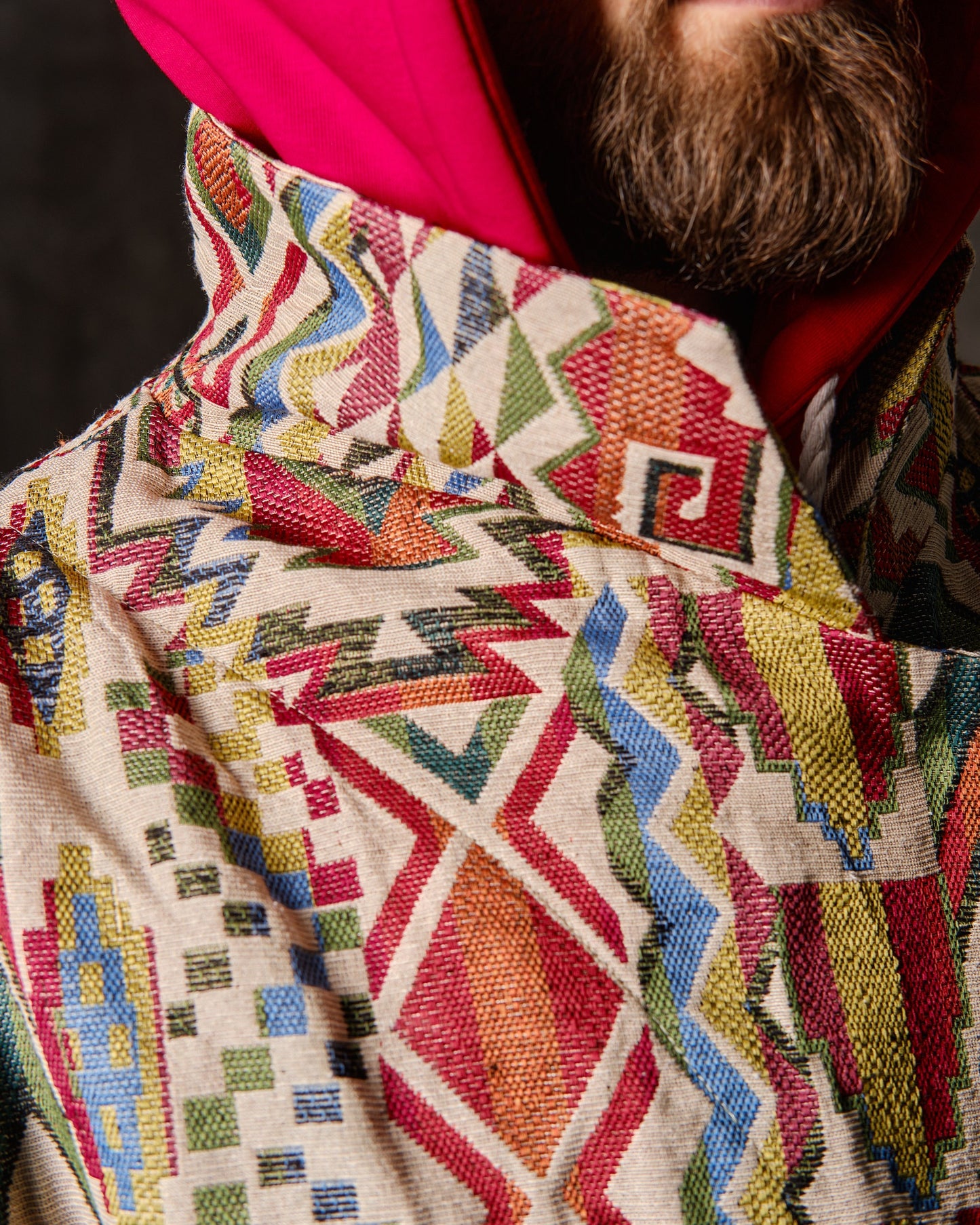 Coat unisex jacquard geometric ornament