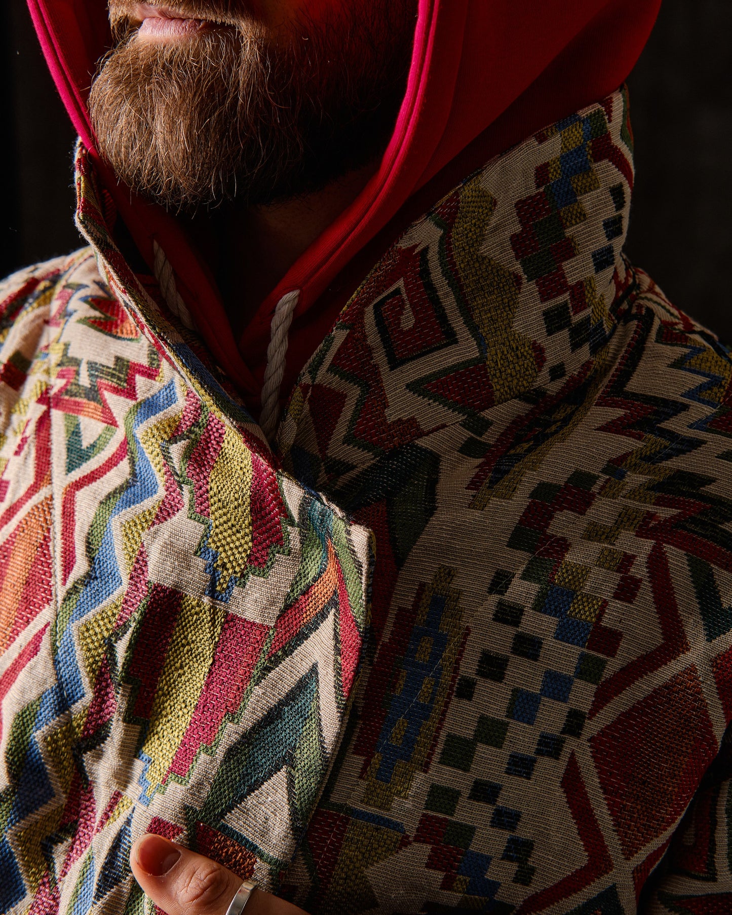 Coat unisex jacquard geometric ornament