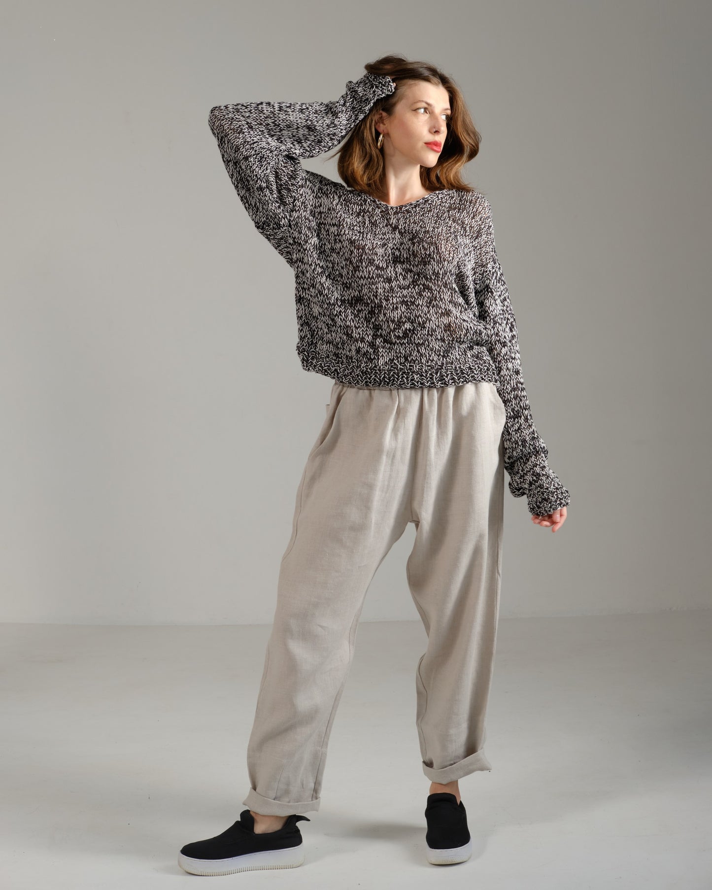 Black and white melange cotton sweater