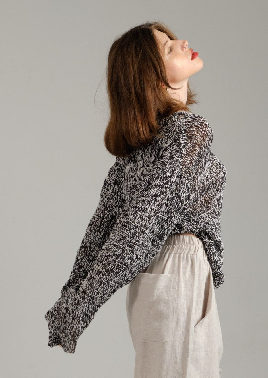 Black and white melange cotton sweater