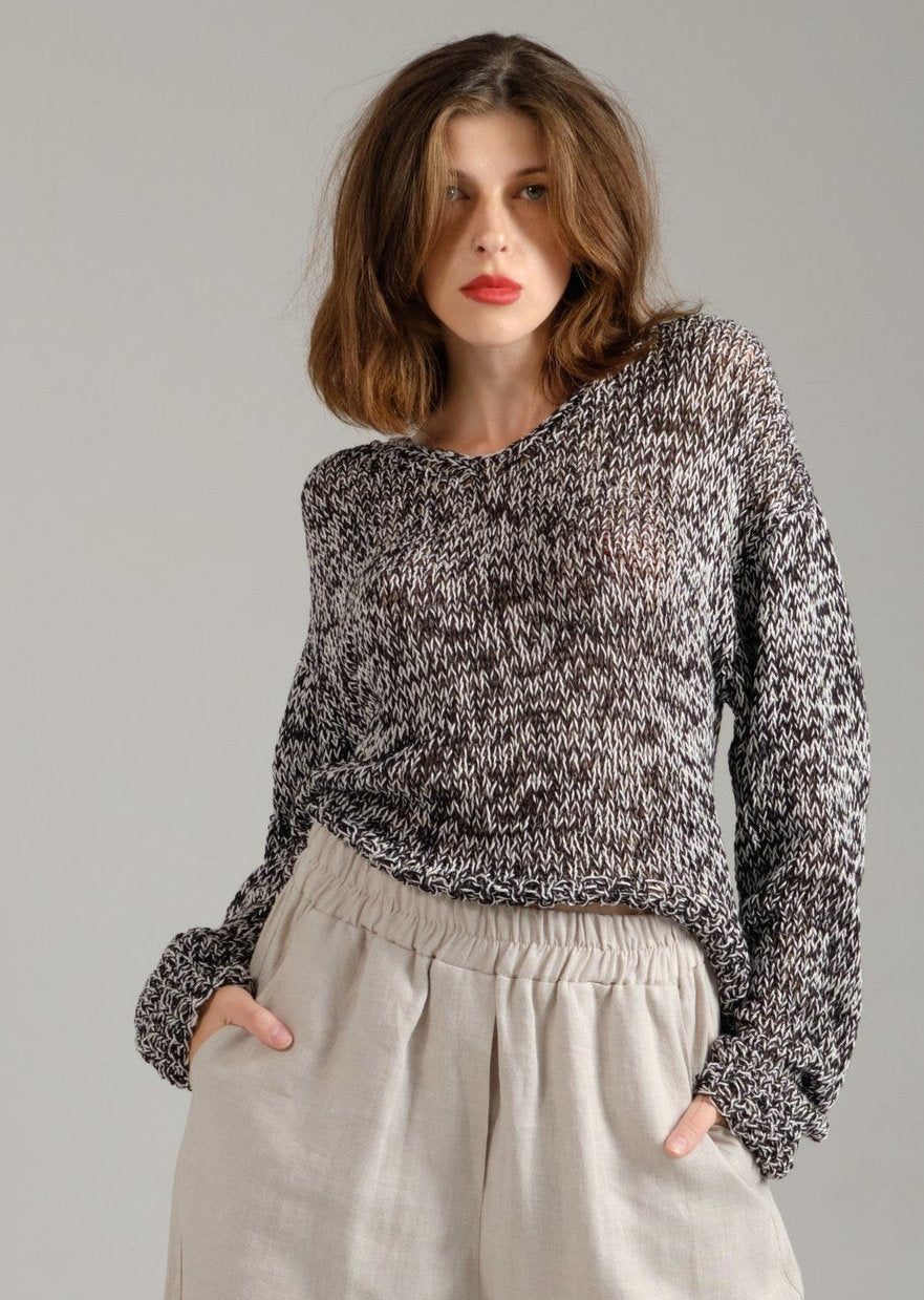 Black and white melange cotton sweater
