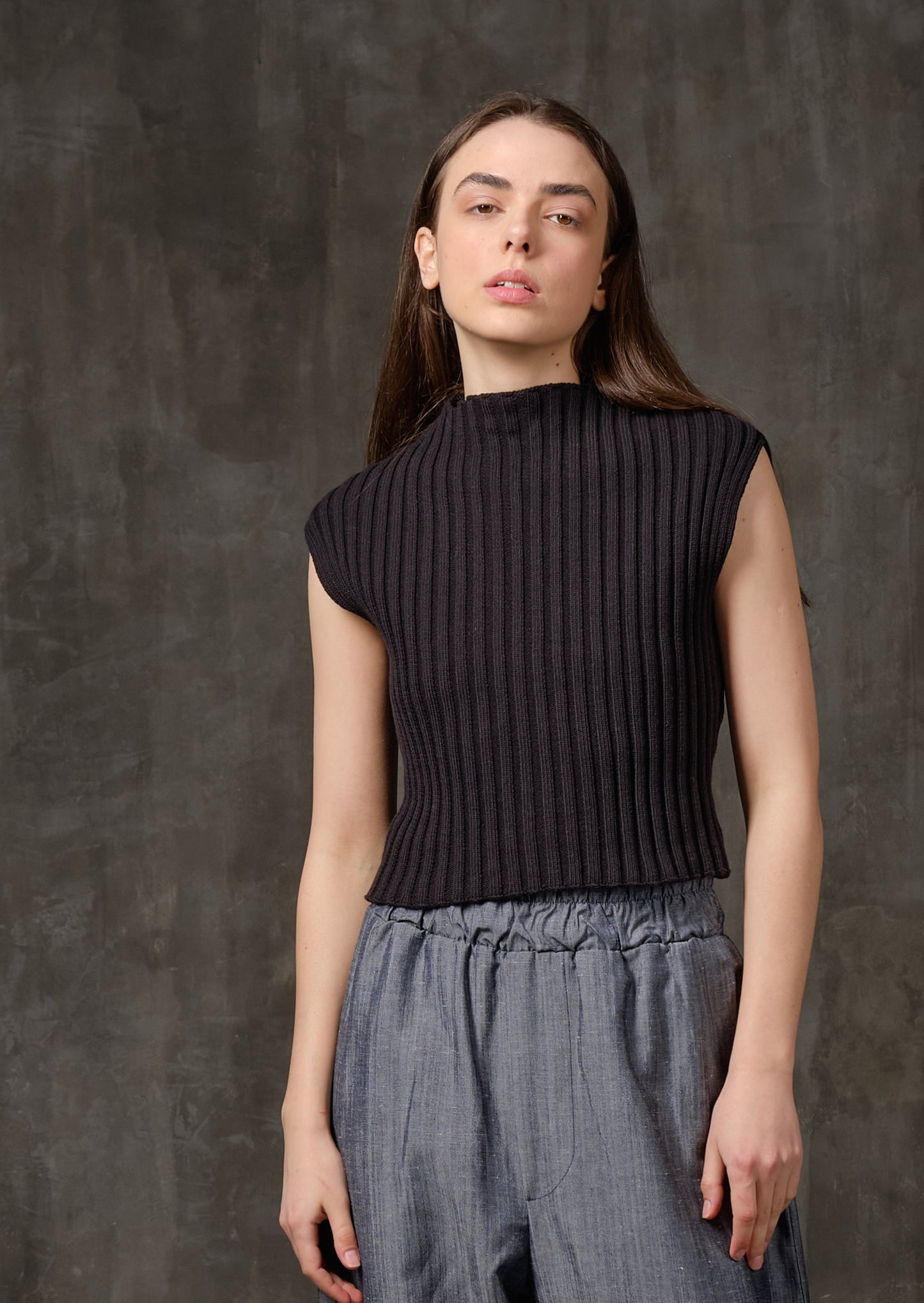 American top knitted elastic cotton black