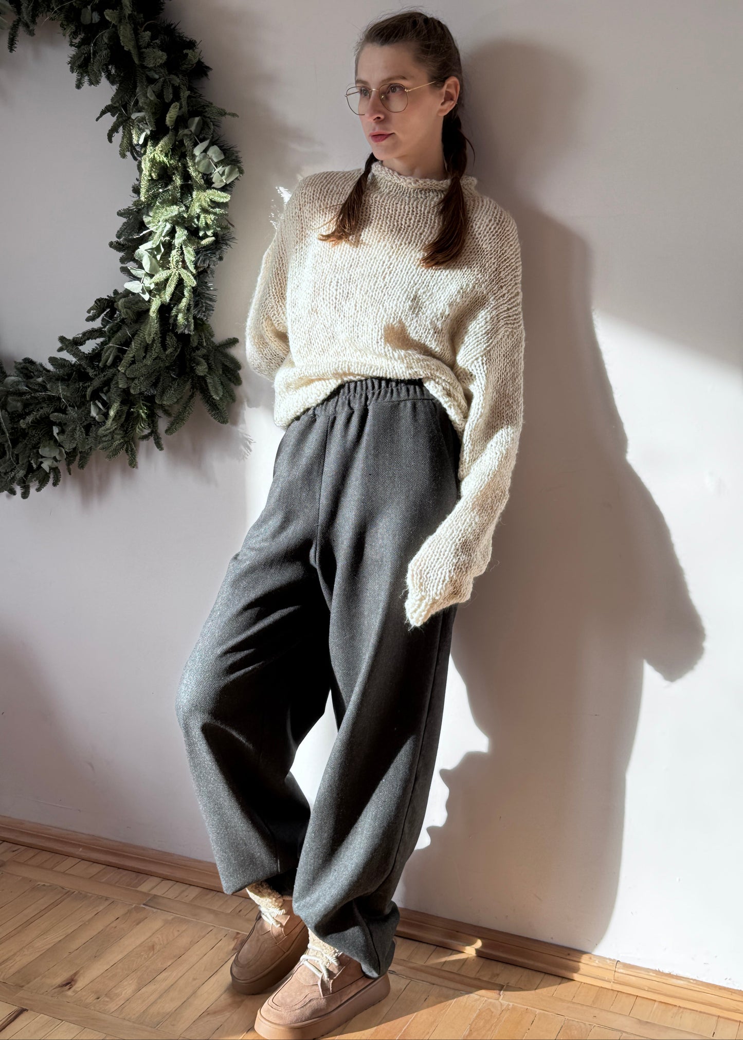 Dark gray wool boyfriends