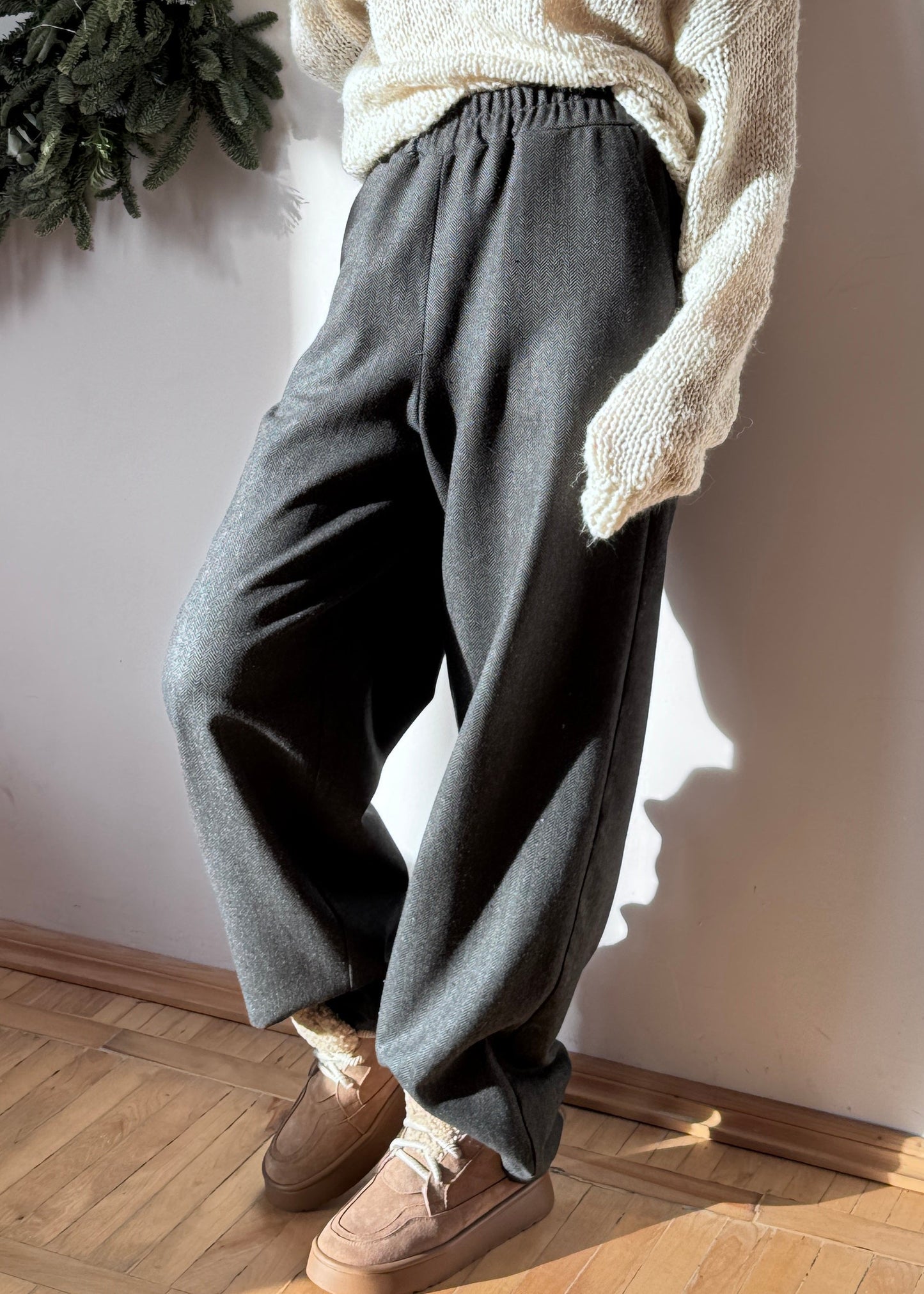 Dark gray wool boyfriends