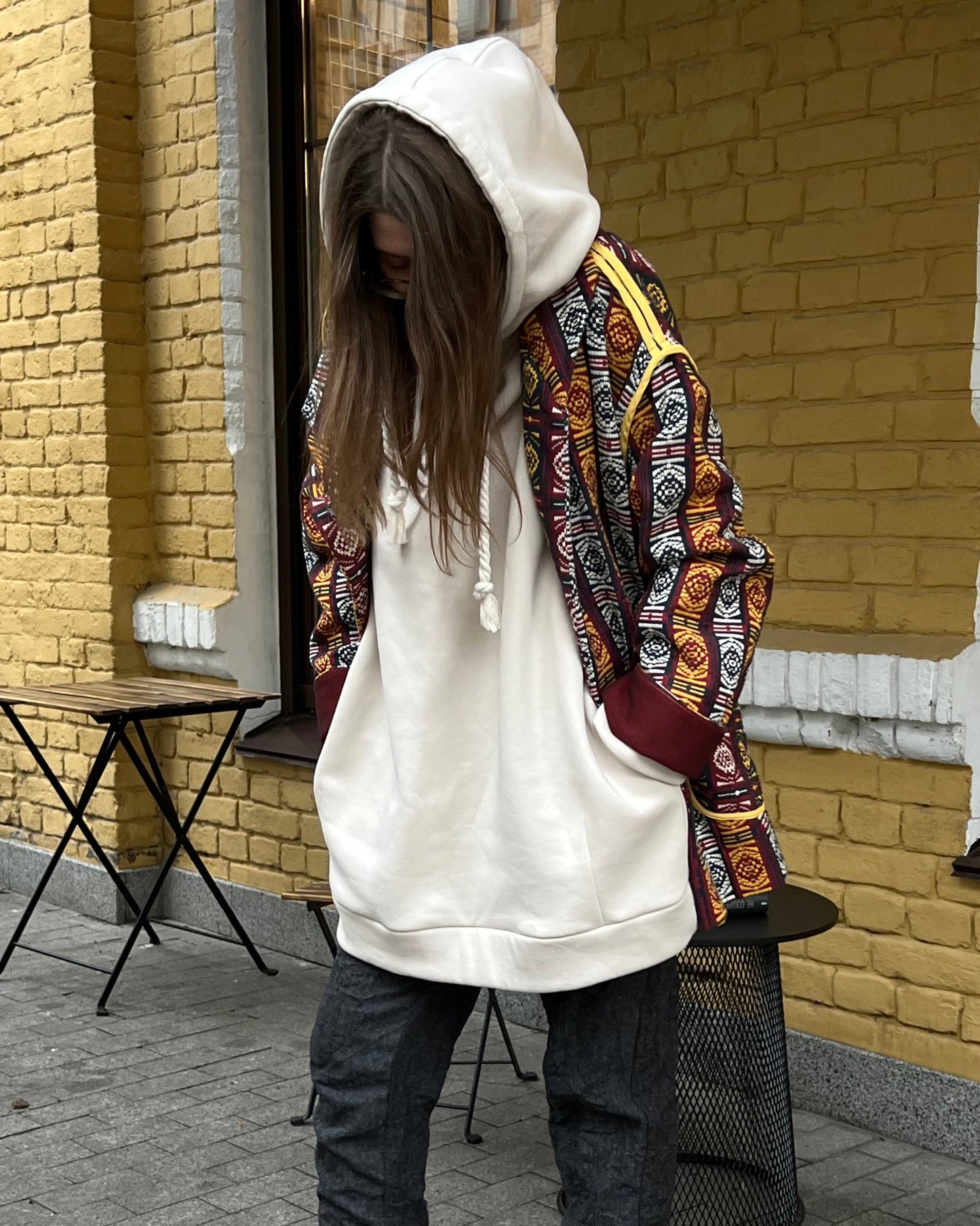 Cotton jacquard coat made of vintage fabric