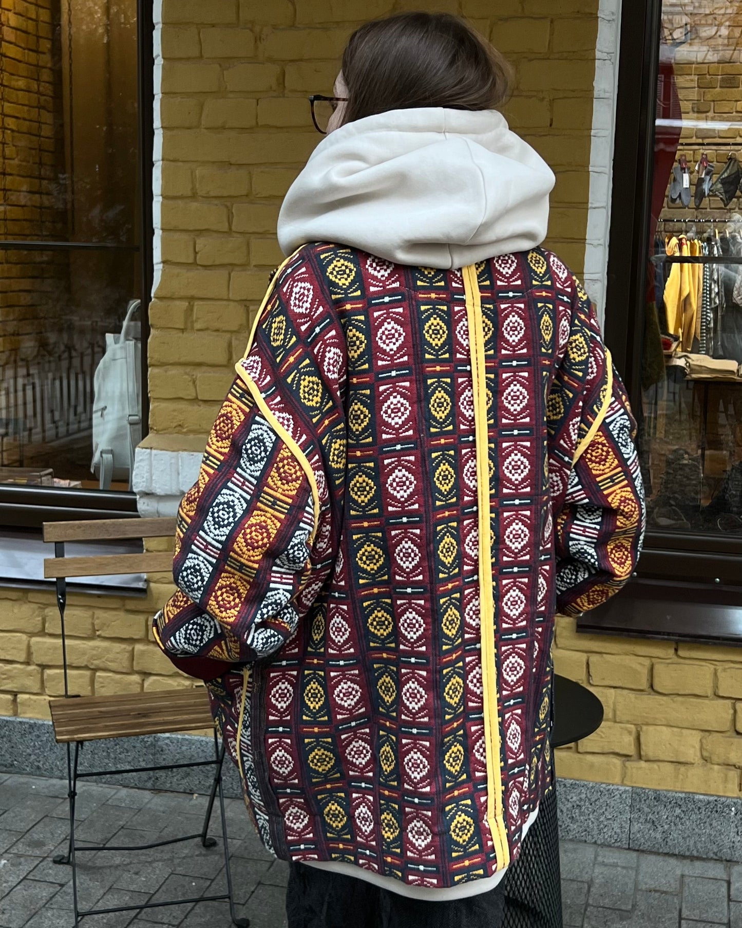 Cotton jacquard coat made of vintage fabric