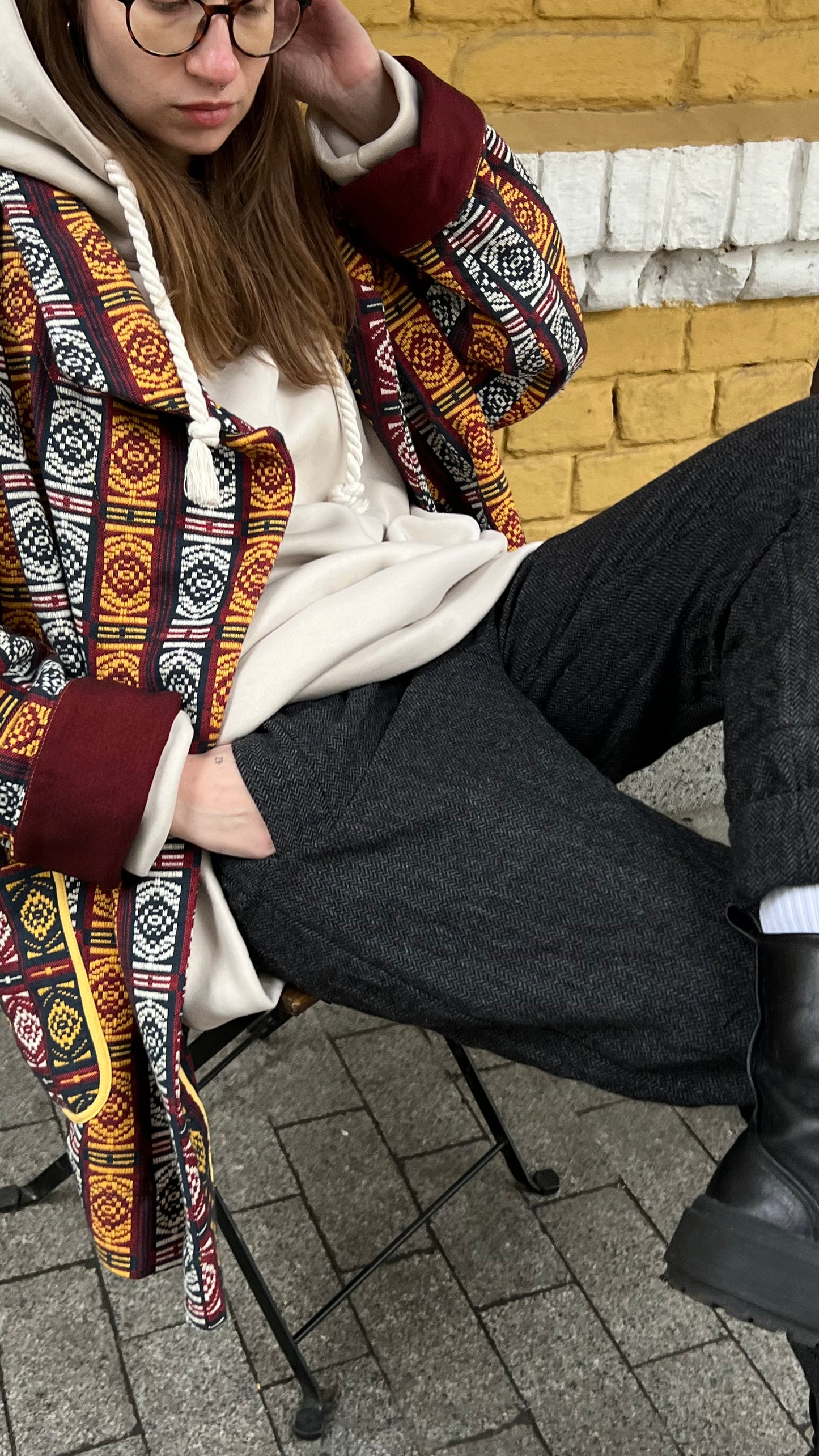 Cotton jacquard coat made of vintage fabric