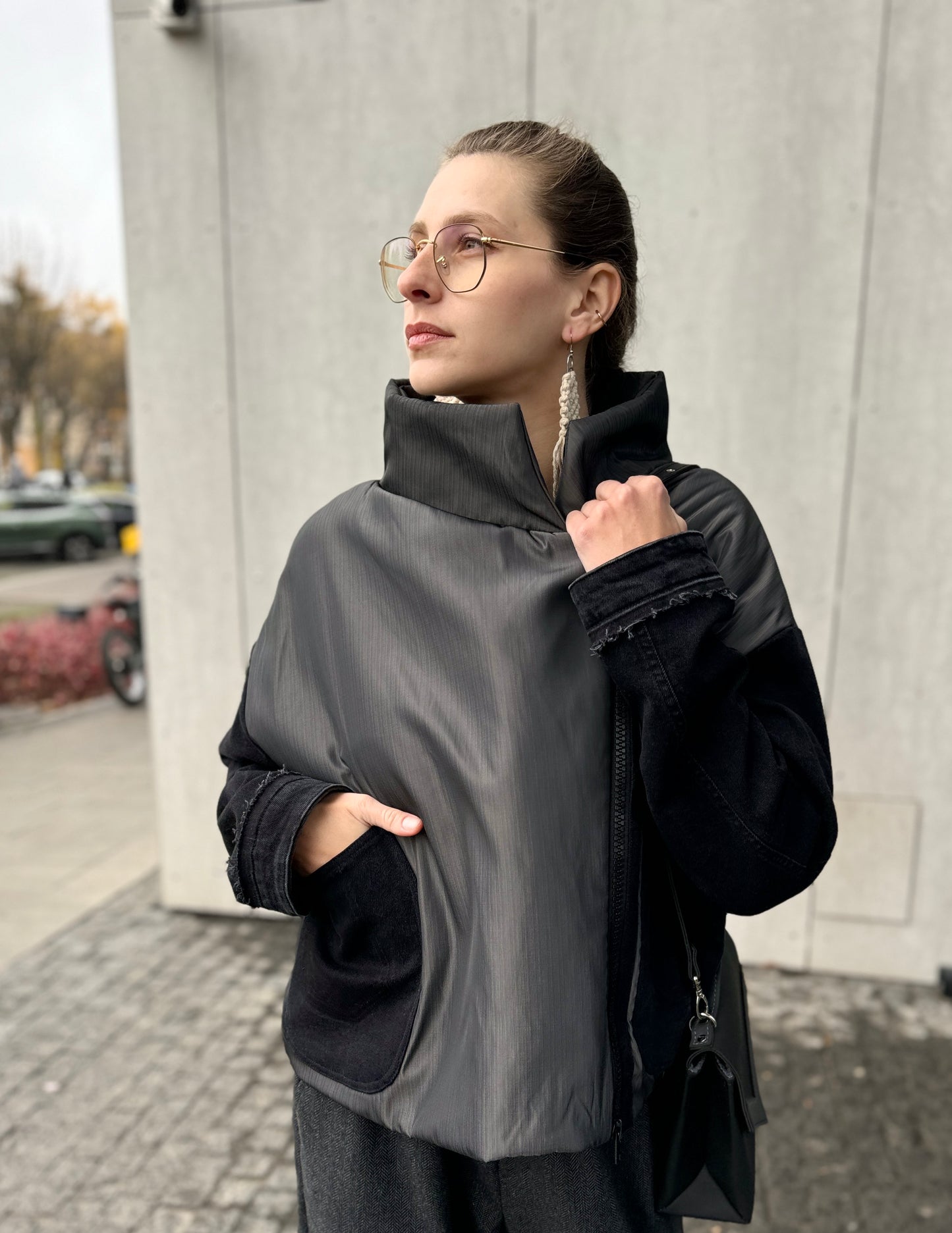 Thick metallic gray windbreaker jacket