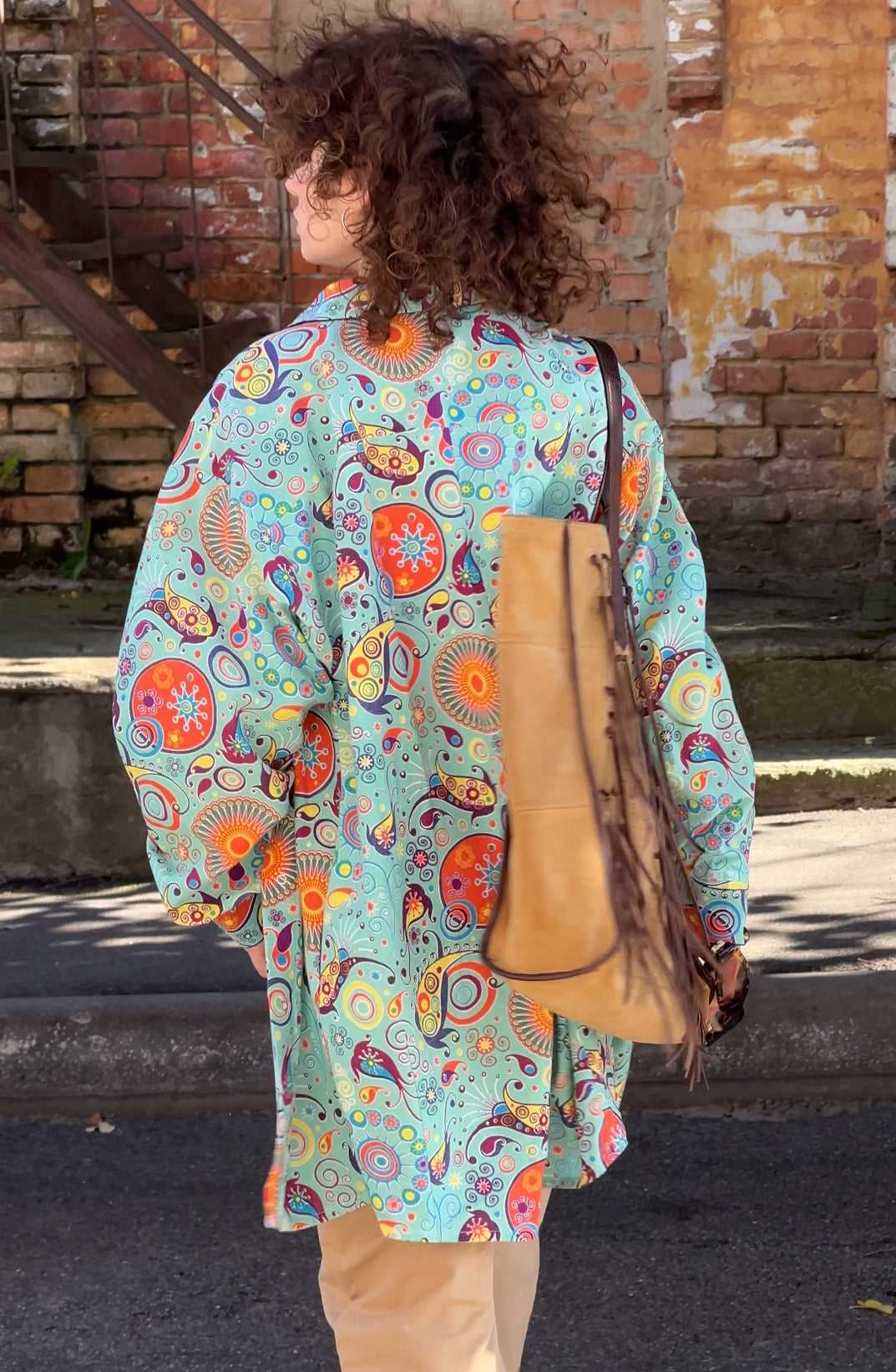 Сорочка oversize бавовняна легка в геометричний орнамент