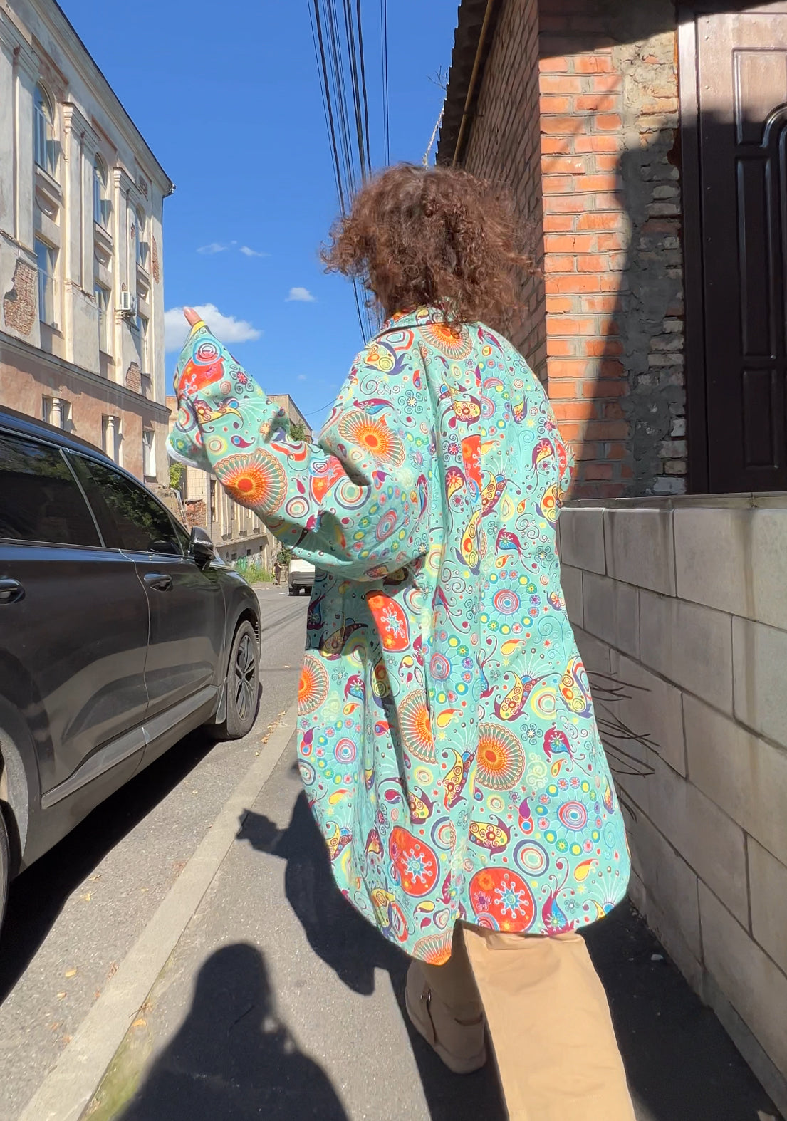 Сорочка oversize бавовняна легка в геометричний орнамент