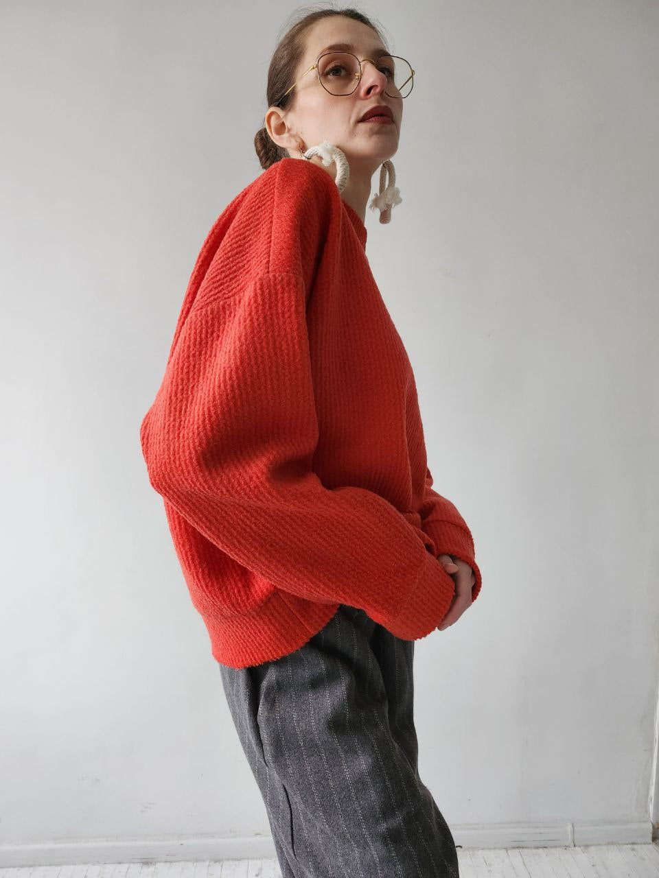 Orange-red textile trapeze sweater